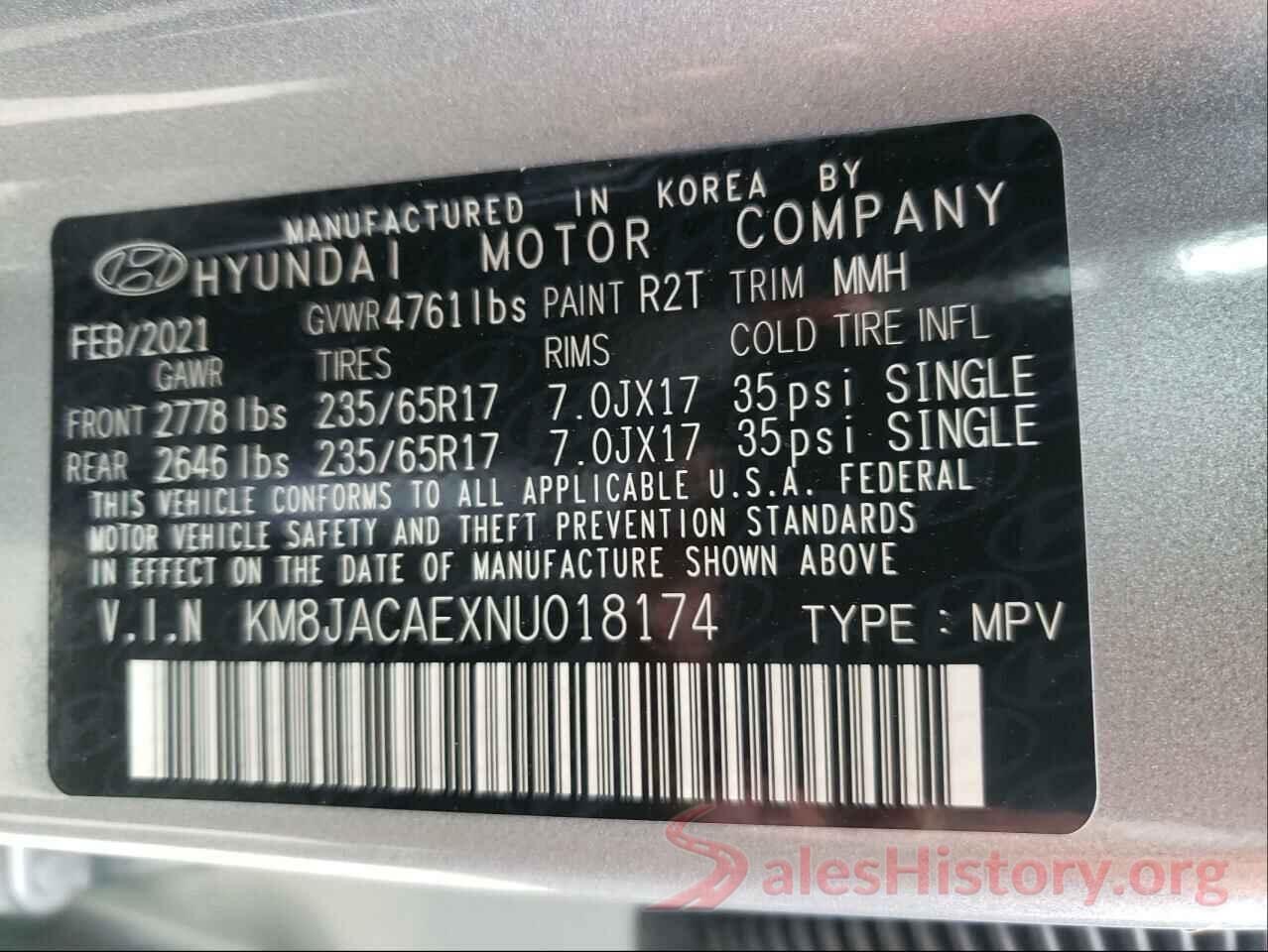 KM8JACAEXNU018174 2022 HYUNDAI TUCSON