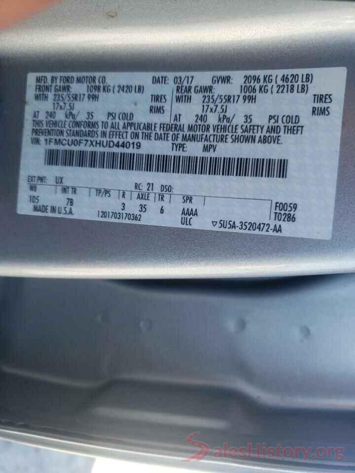 1FMCU0F7XHUD44019 2017 FORD ESCAPE