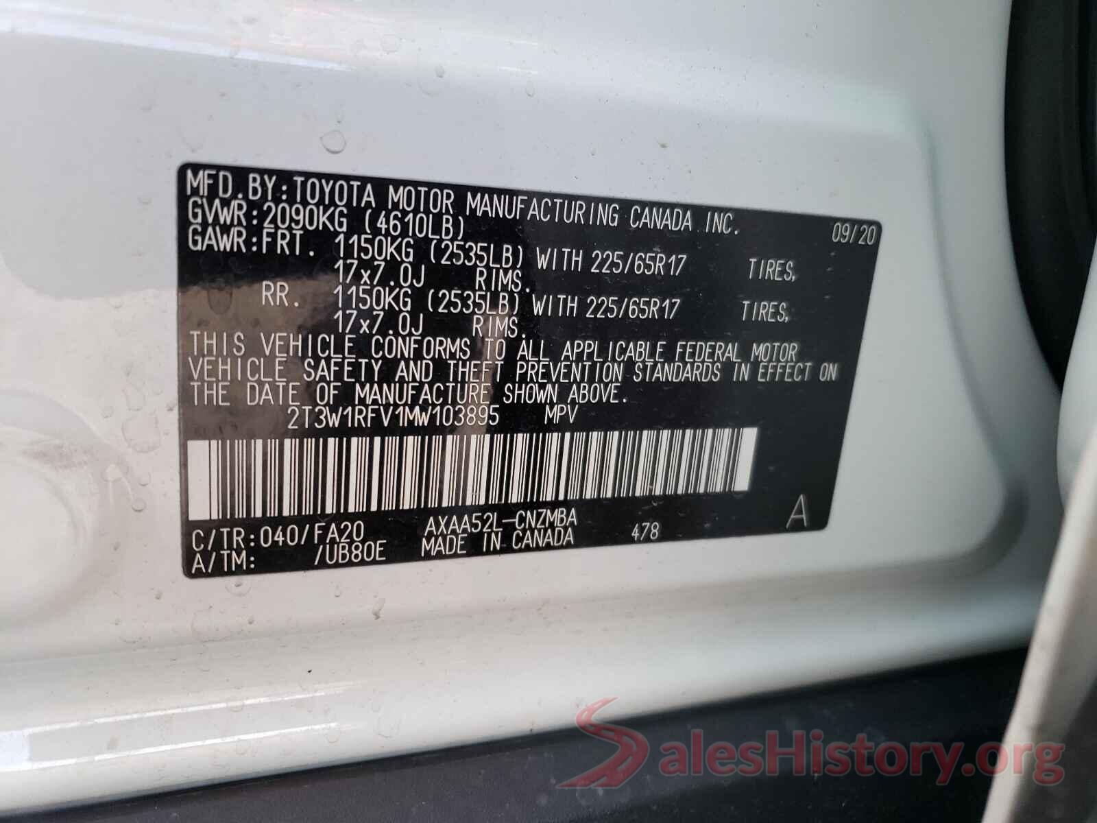 2T3W1RFV1MW103895 2021 TOYOTA RAV4