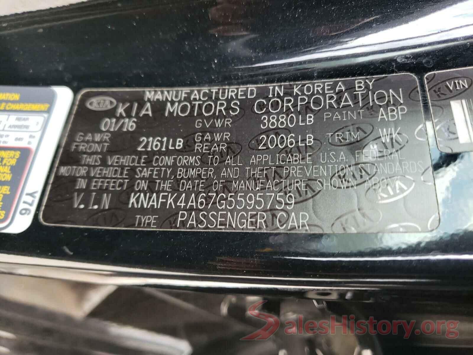 KNAFK4A67G5595759 2016 KIA FORTE