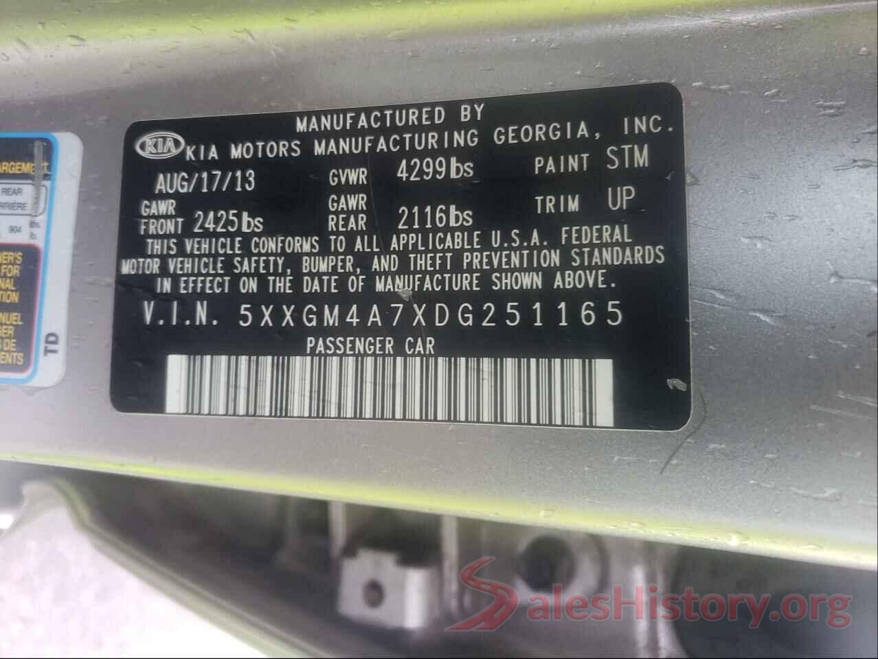 5XXGM4A7XDG251165 2013 KIA OPTIMA