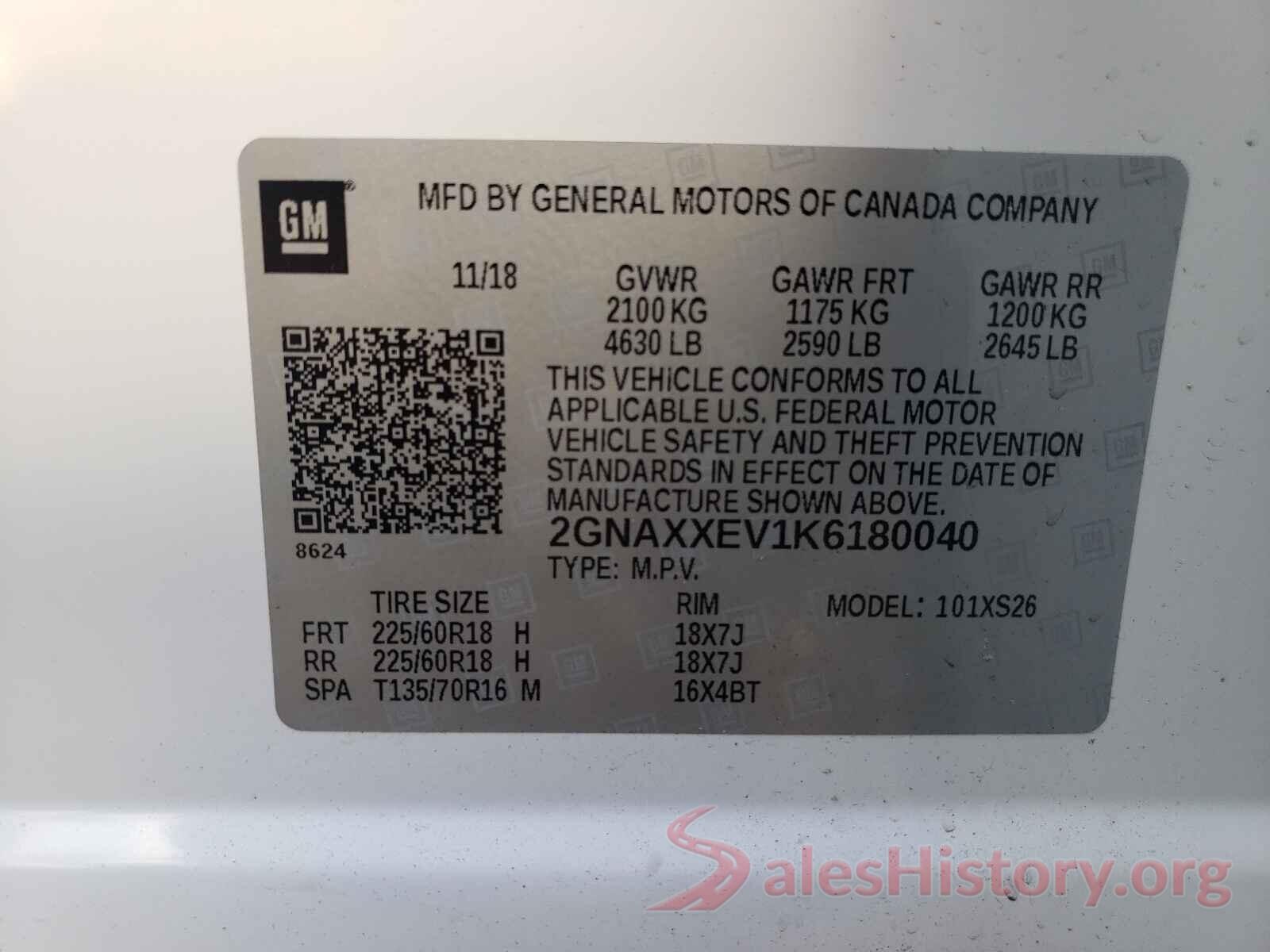 2GNAXXEV1K6180040 2019 CHEVROLET EQUINOX