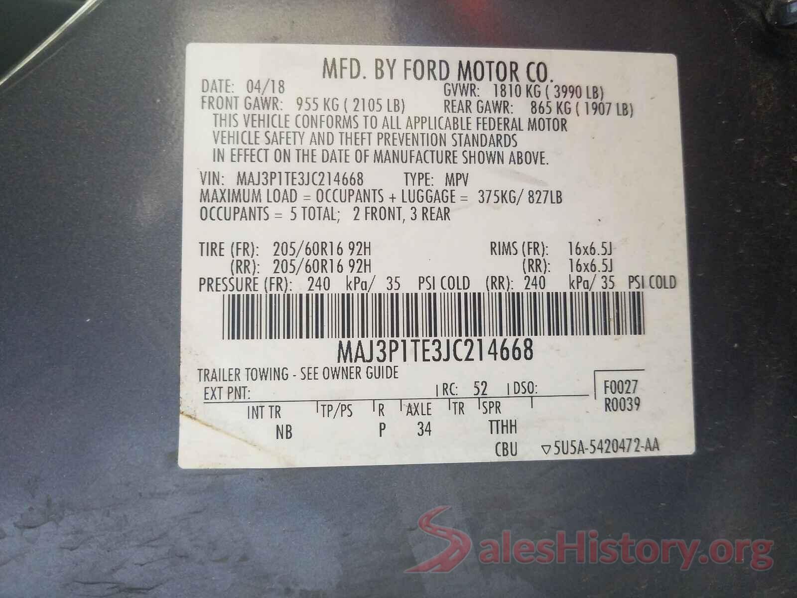 MAJ3P1TE3JC214668 2018 FORD ALL OTHER