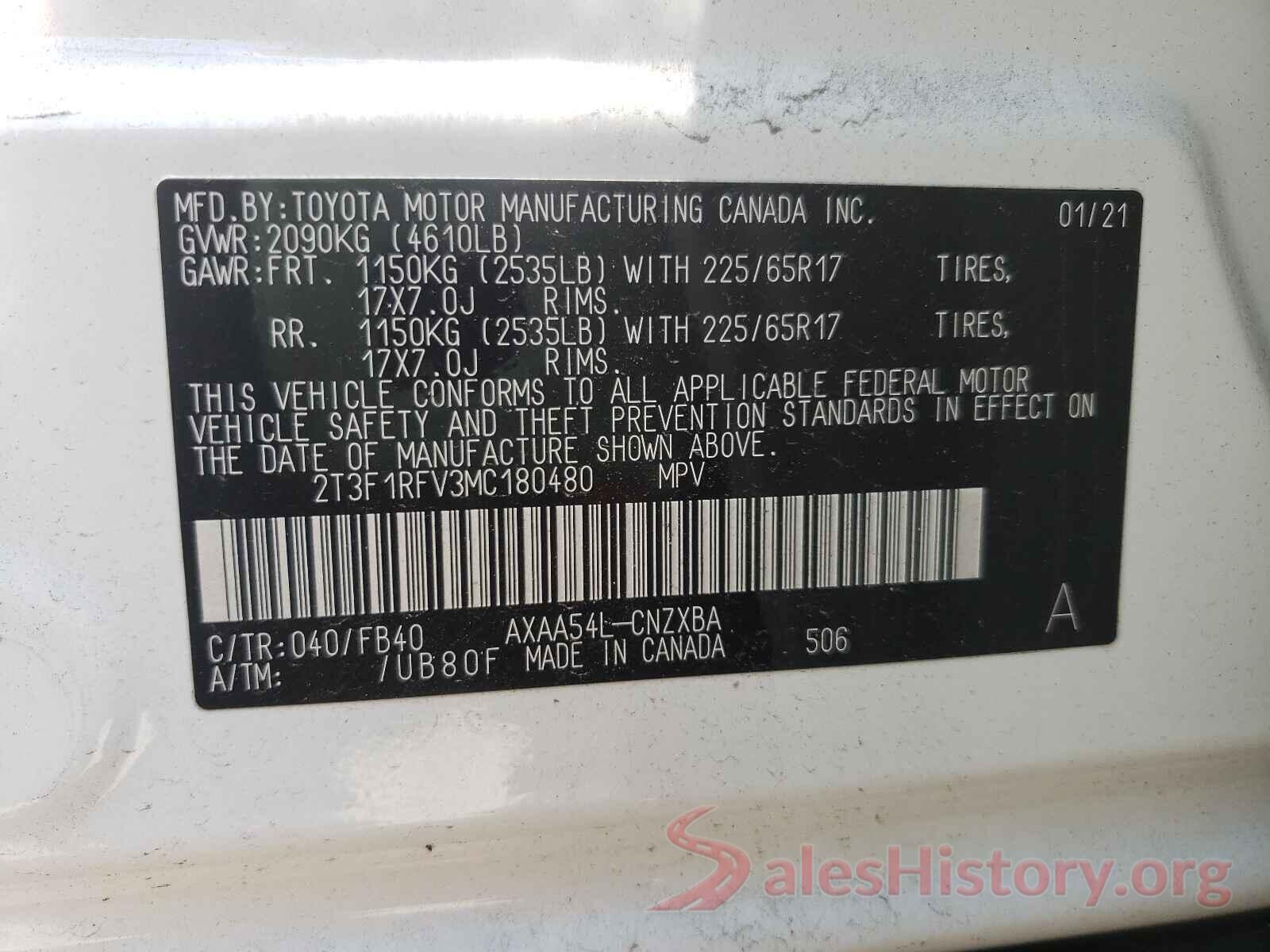 2T3F1RFV3MC180480 2021 TOYOTA RAV4