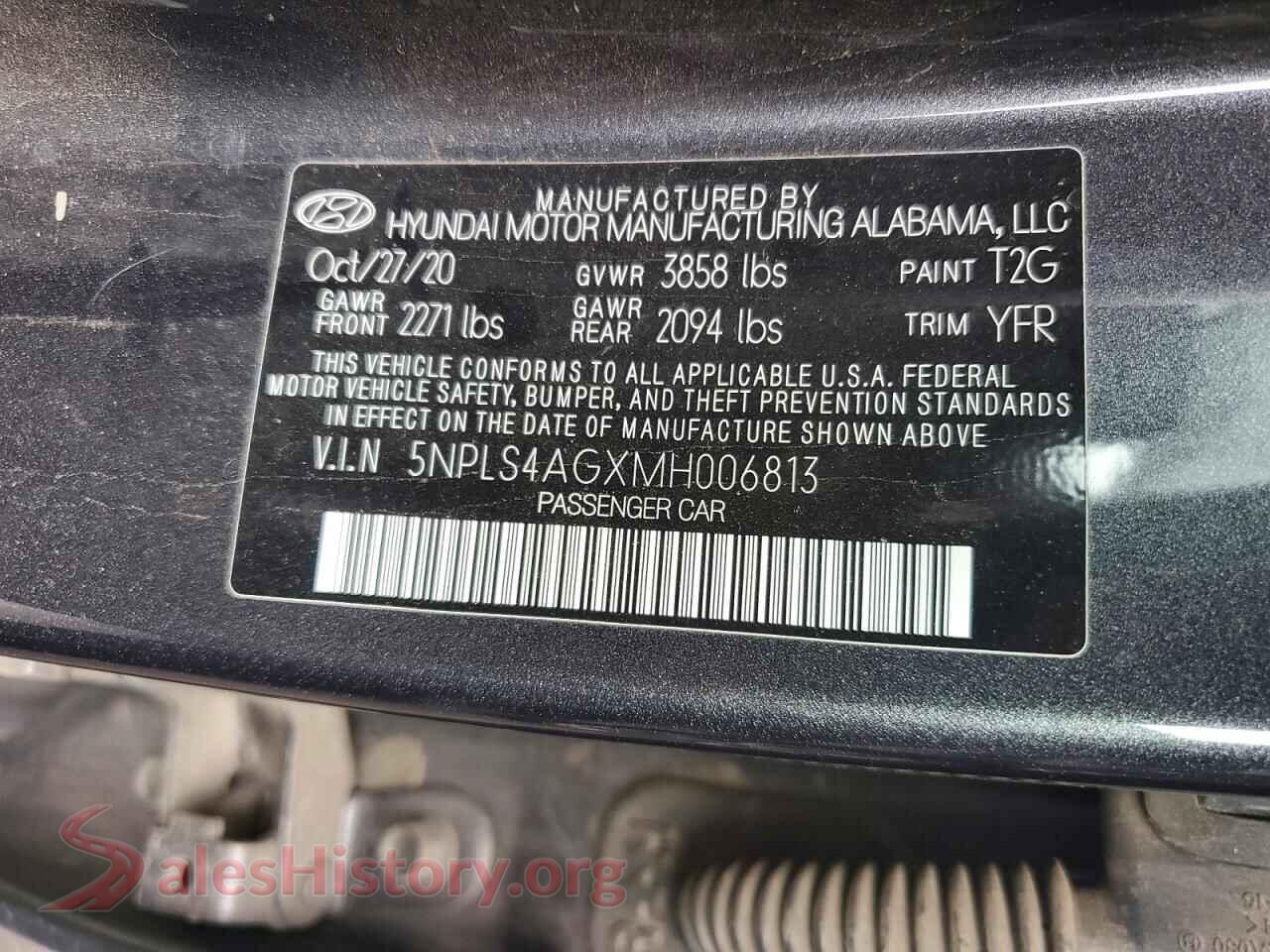 2021 HYUNDAI ELANTRA VIN 5NPLS4AGXMH006813, trunk area