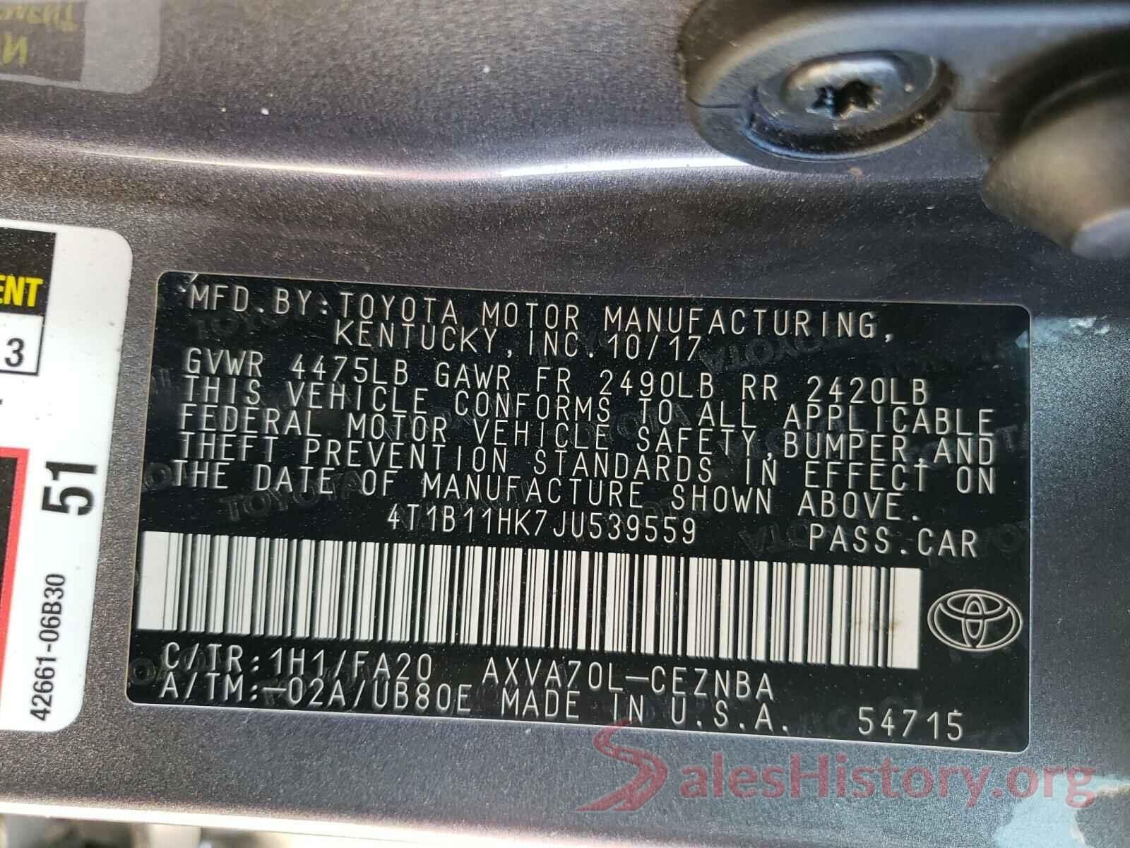 4T1B11HK7JU539559 2018 TOYOTA CAMRY