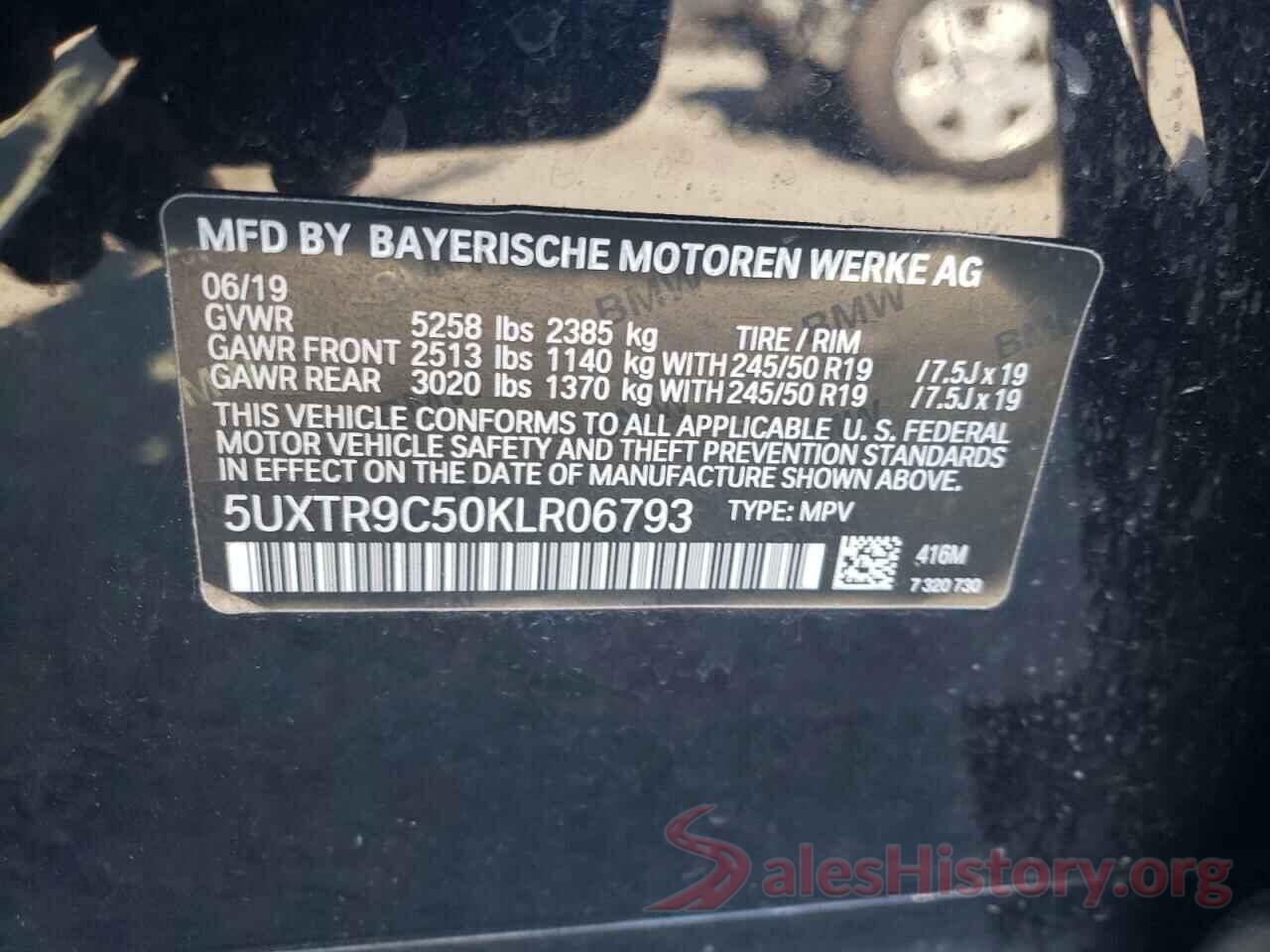 5UXTR9C50KLR06793 2019 BMW X3
