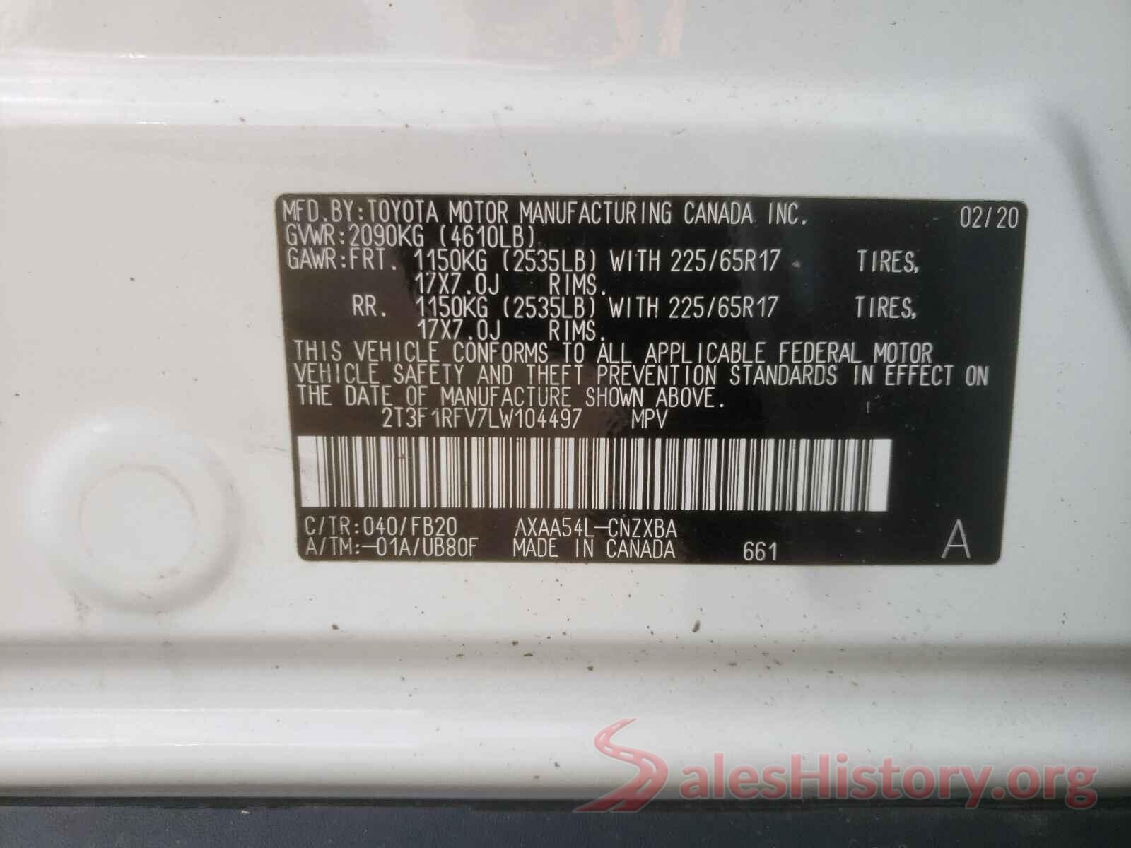 2T3F1RFV7LW104497 2020 TOYOTA RAV4