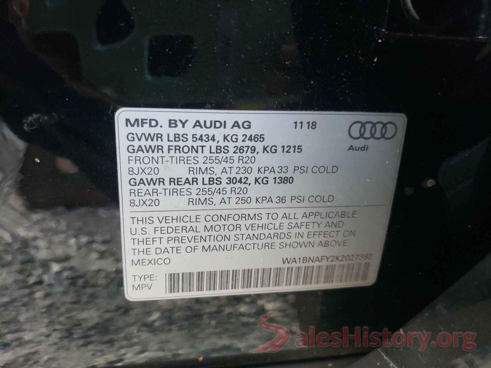 WA1BNAFY2K2027392 2019 AUDI Q5