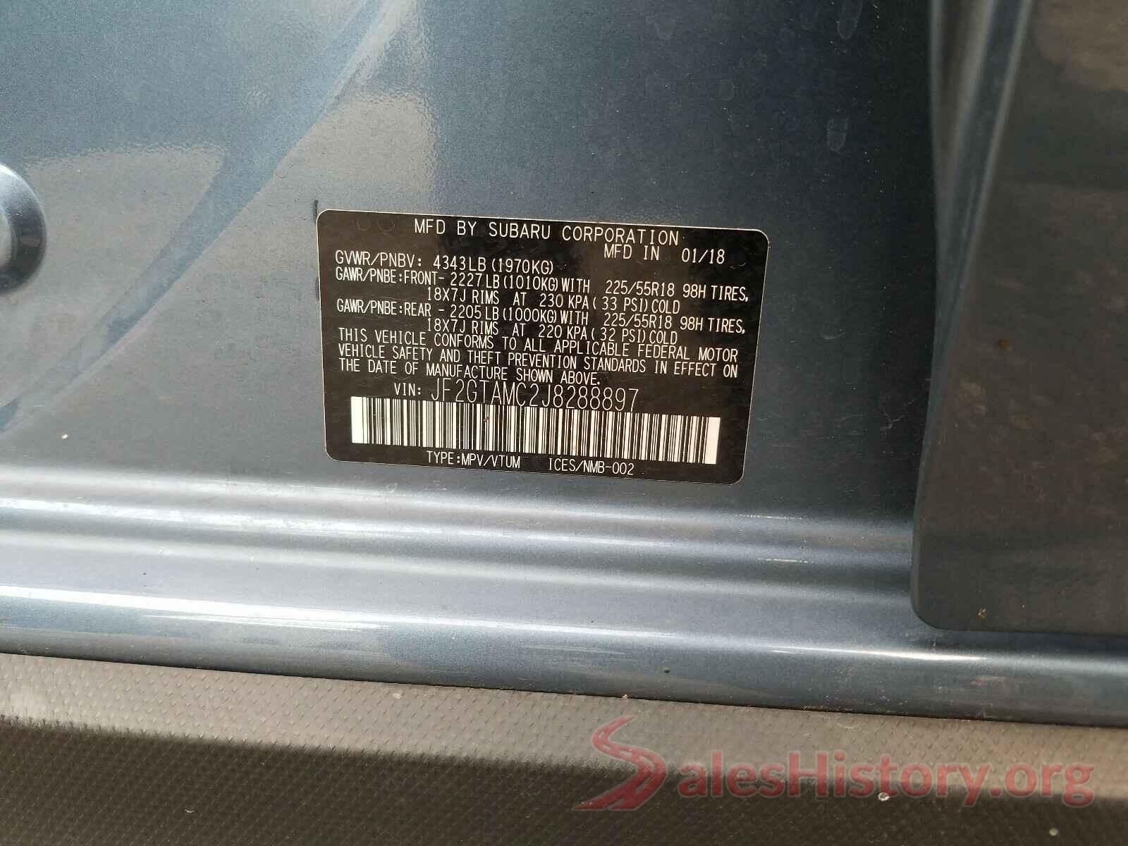 JF2GTAMC2J8288897 2018 SUBARU CROSSTREK