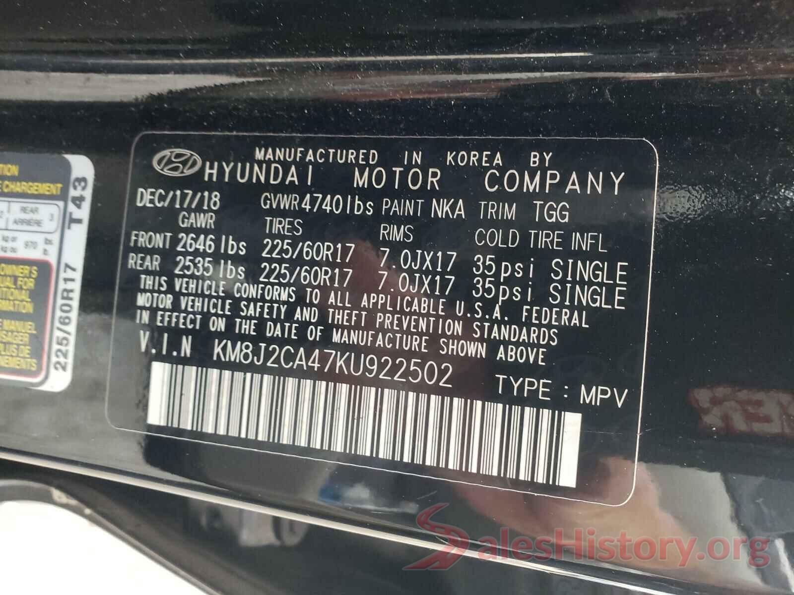 KM8J2CA47KU922502 2019 HYUNDAI TUCSON