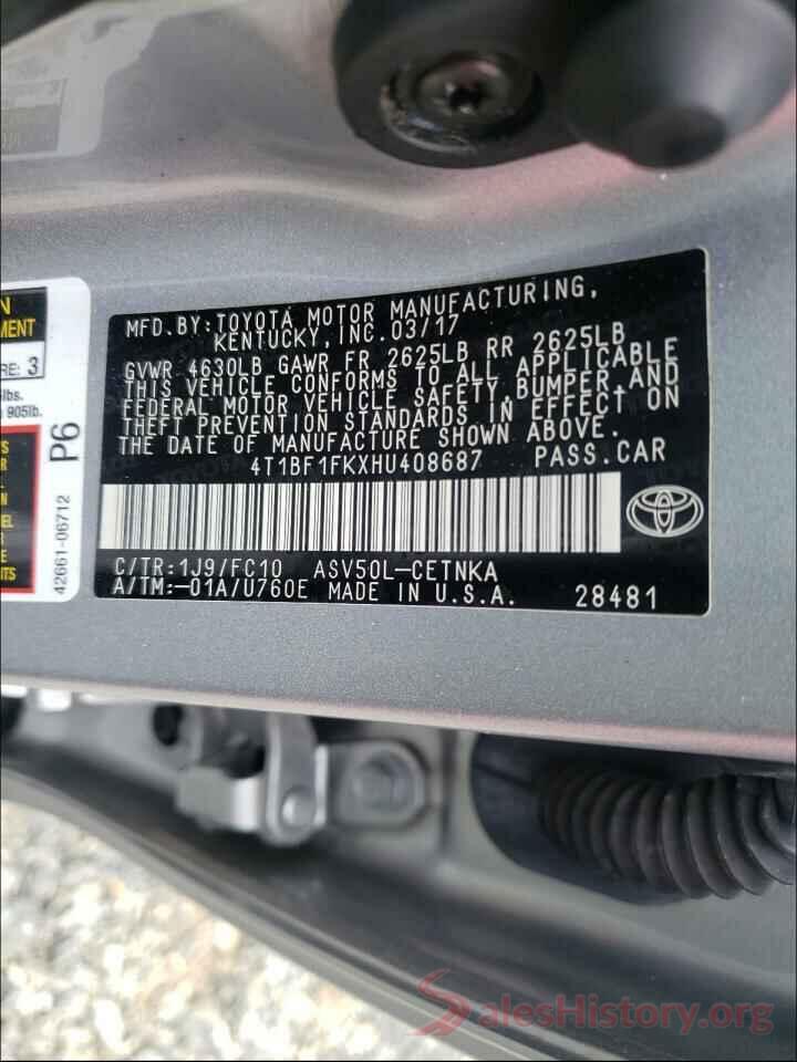 4T1BF1FKXHU408687 2017 TOYOTA CAMRY