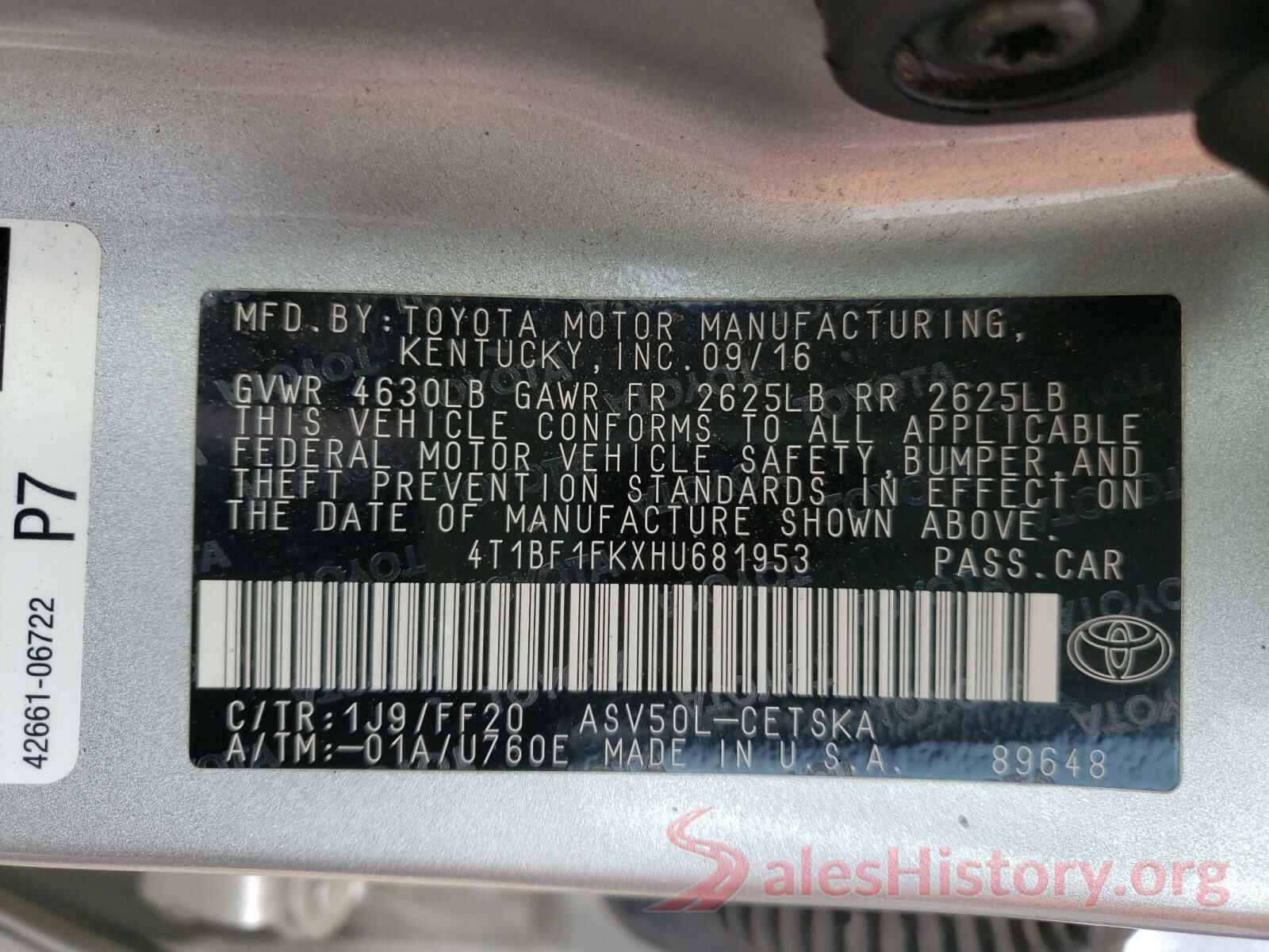 4T1BF1FKXHU681953 2017 TOYOTA CAMRY