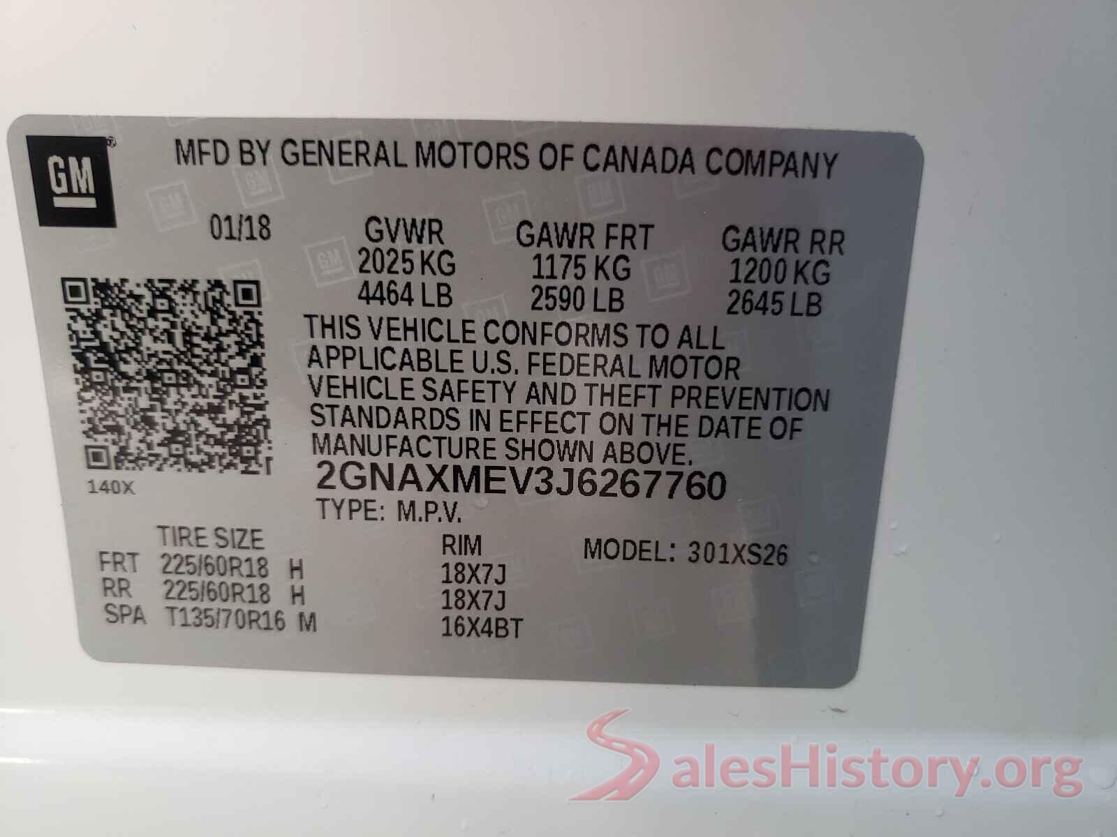 2GNAXMEV3J6267760 2018 CHEVROLET EQUINOX