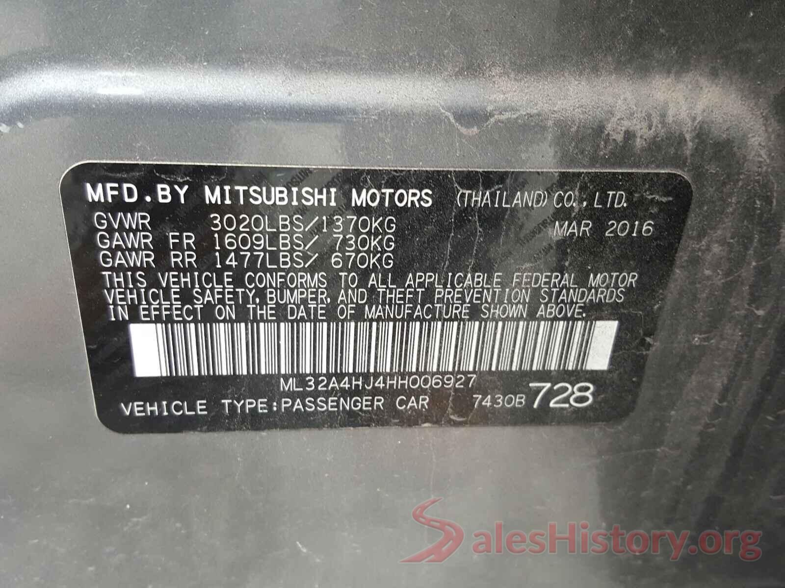 ML32A4HJ4HH006927 2017 MITSUBISHI MIRAGE