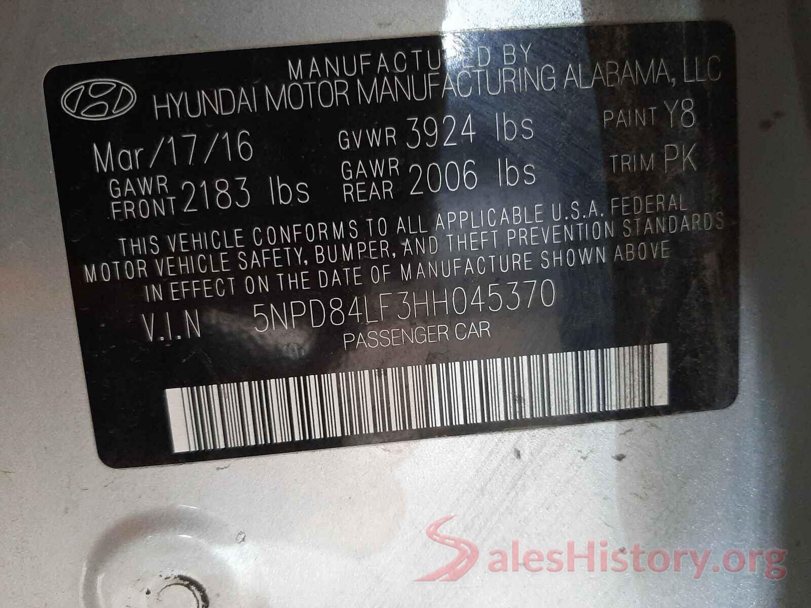 5NPD84LF3HH045370 2017 HYUNDAI ELANTRA