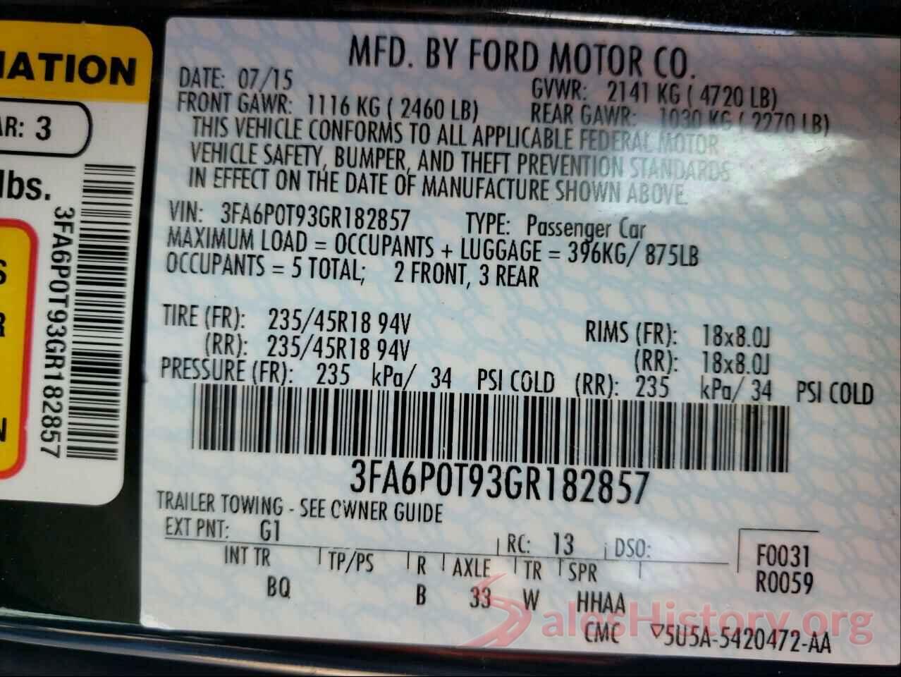 3FA6P0T93GR182857 2016 FORD FUSION