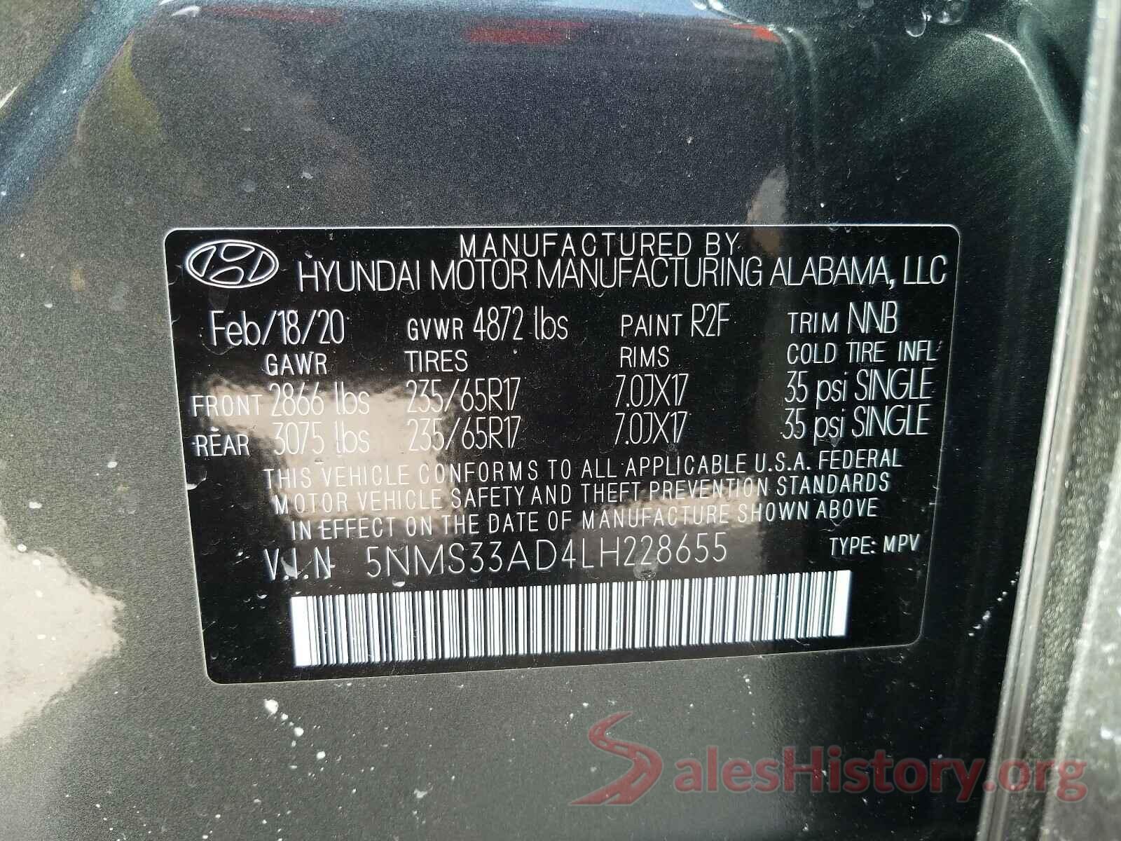 5NMS33AD4LH228655 2020 HYUNDAI SANTA FE