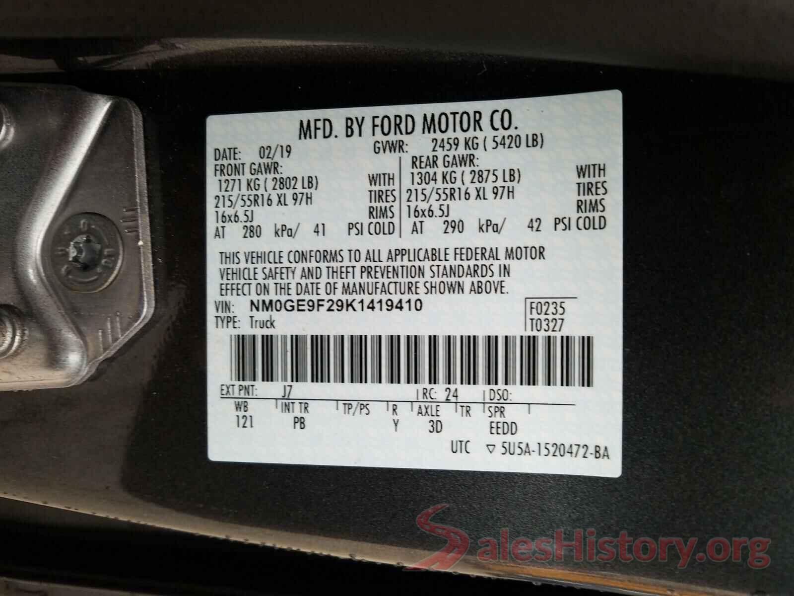 NM0GE9F29K1419410 2019 FORD TRANSIT CO