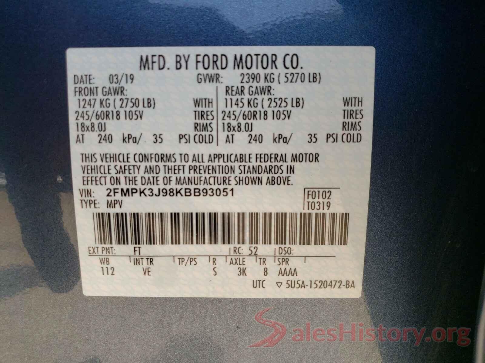 2FMPK3J98KBB93051 2019 FORD EDGE