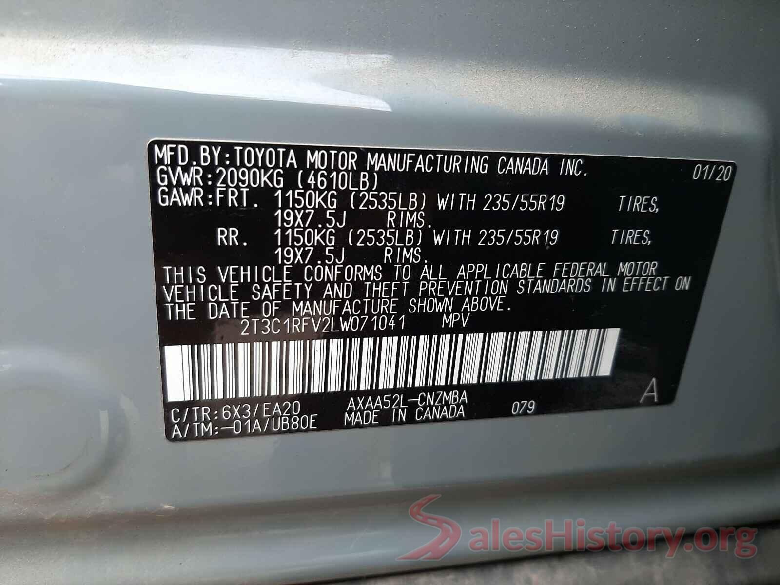 2T3C1RFV2LW071041 2020 TOYOTA RAV4