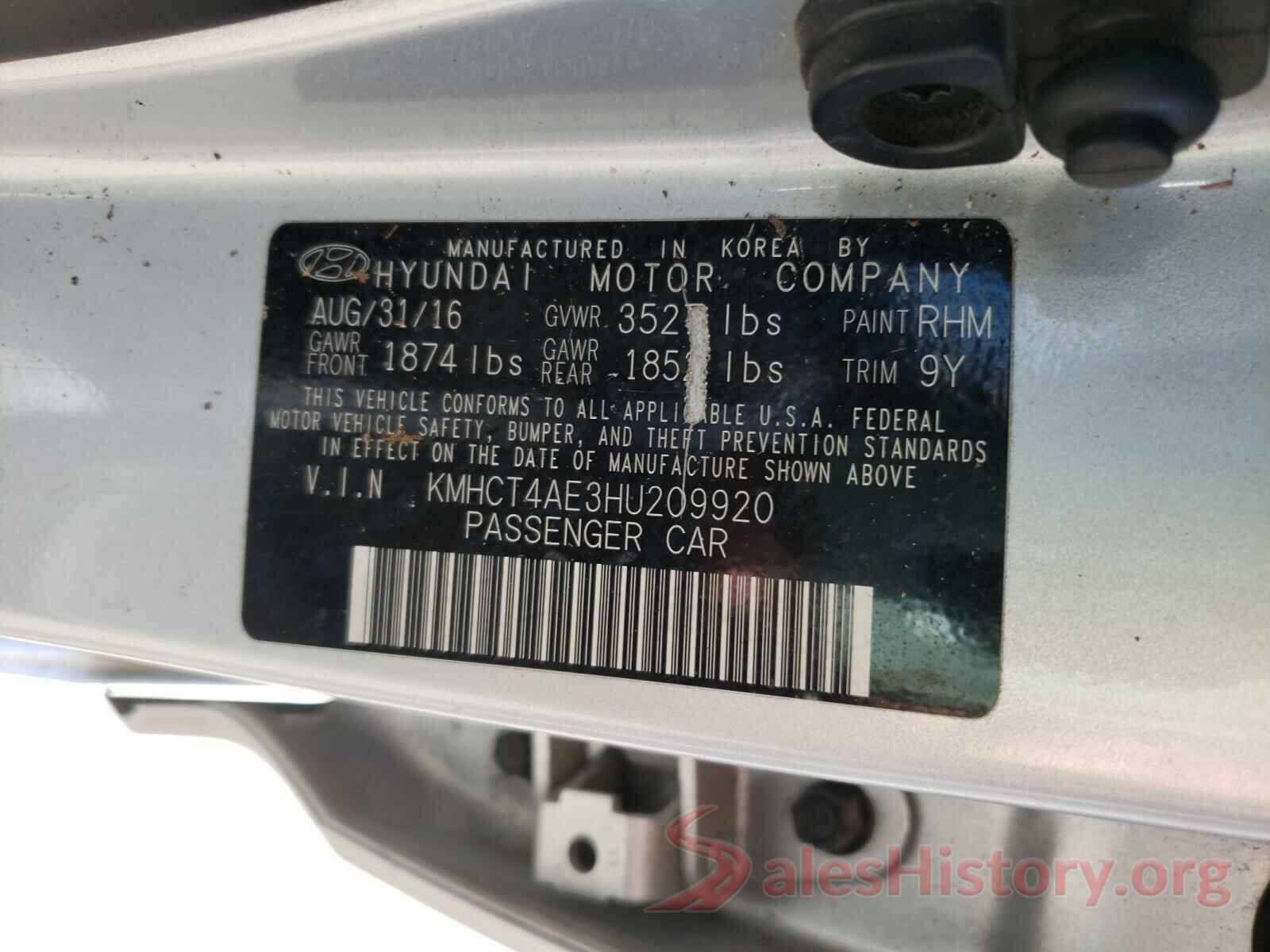 KMHCT4AE3HU209920 2017 HYUNDAI ACCENT