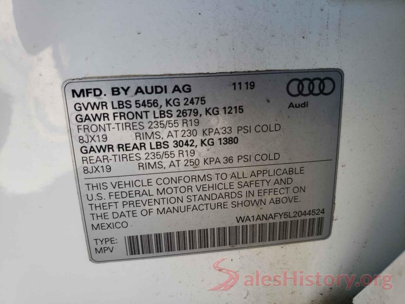 WA1ANAFY5L2044524 2020 AUDI Q5