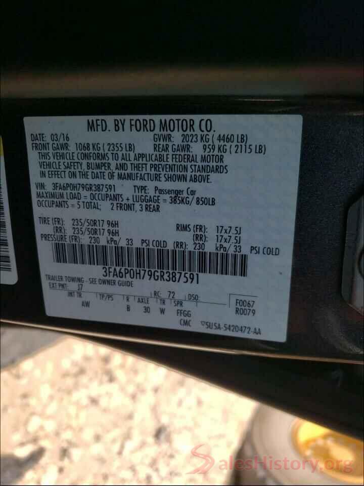 3FA6P0H79GR387591 2016 FORD FUSION