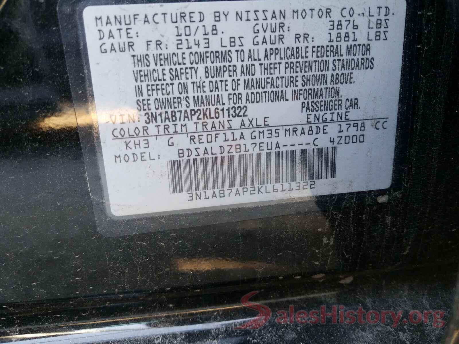 3N1AB7AP2KL611322 2019 NISSAN SENTRA