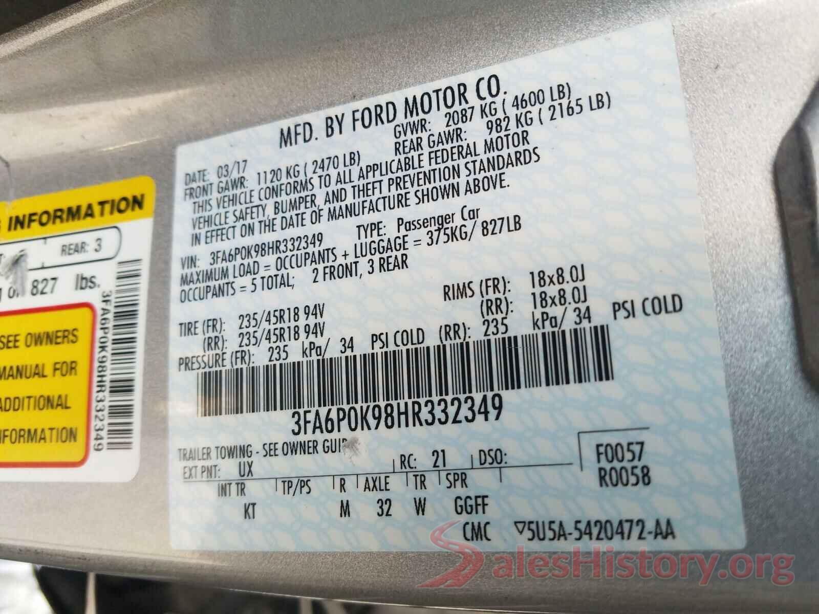 3FA6P0K98HR332349 2017 FORD FUSION