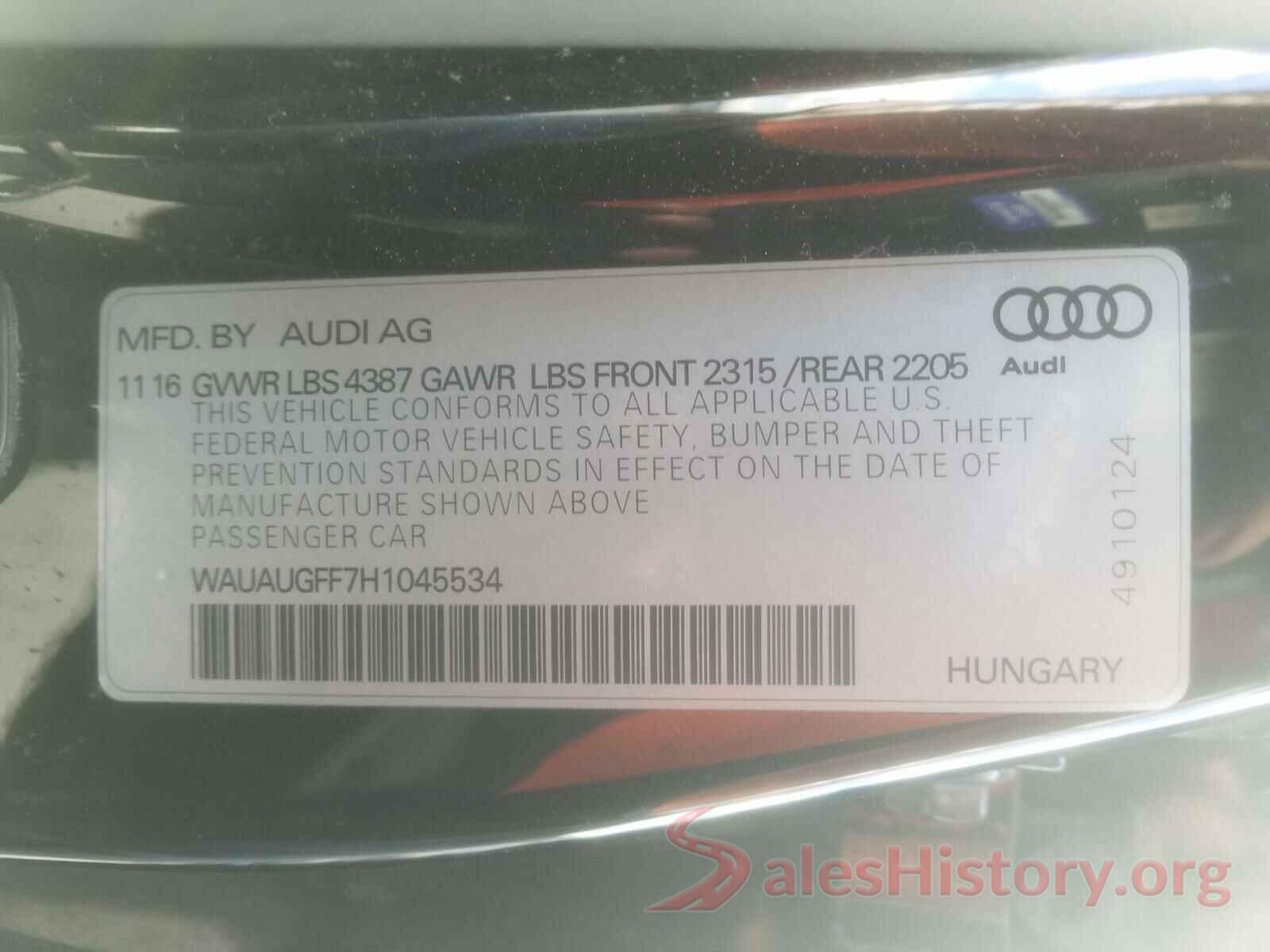 WAUAUGFF7H1045534 2017 AUDI A3