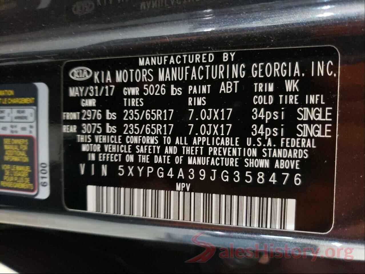 5XYPG4A39JG358476 2018 KIA SORENTO