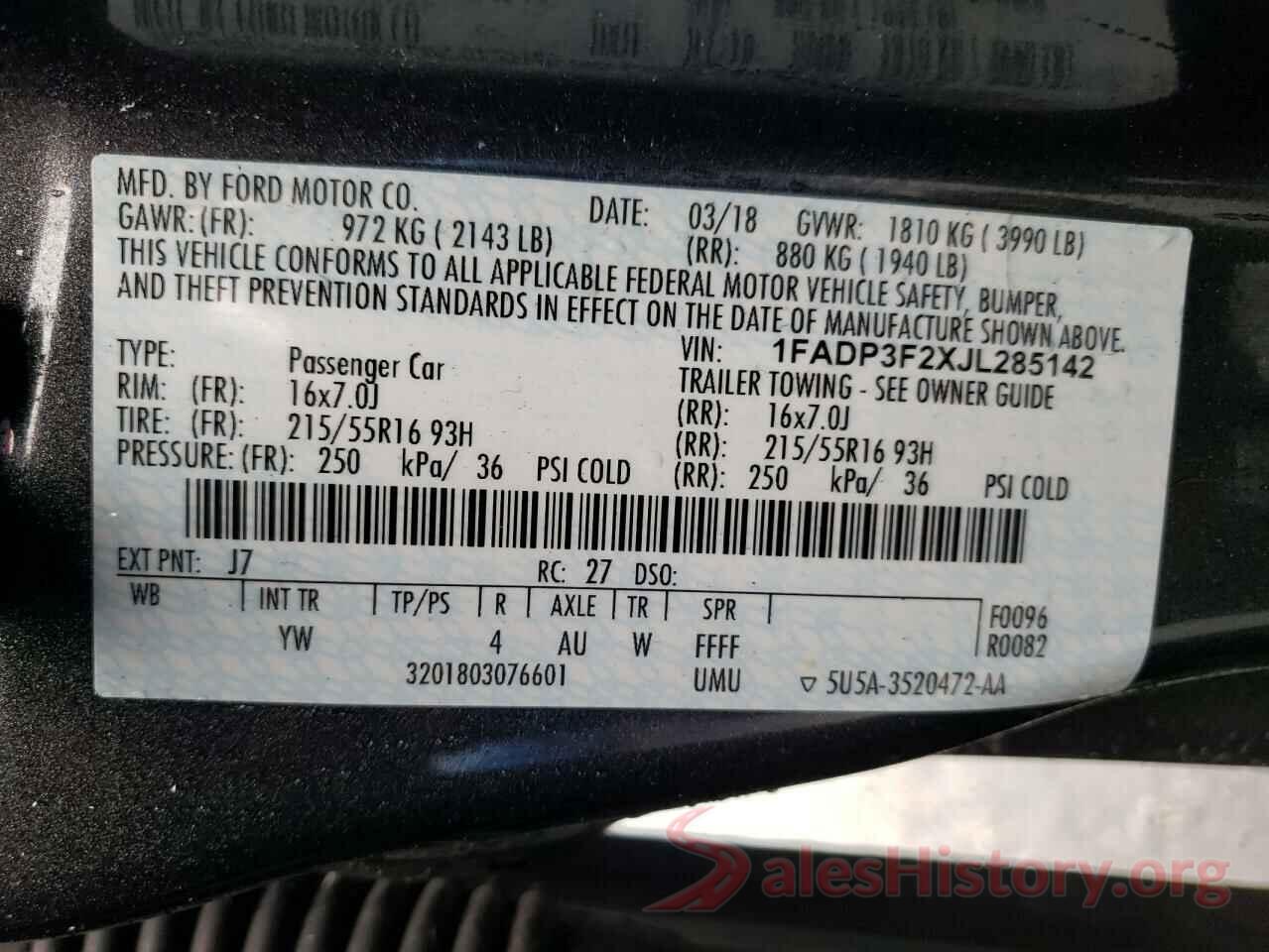 1FADP3F2XJL285142 2018 FORD FOCUS