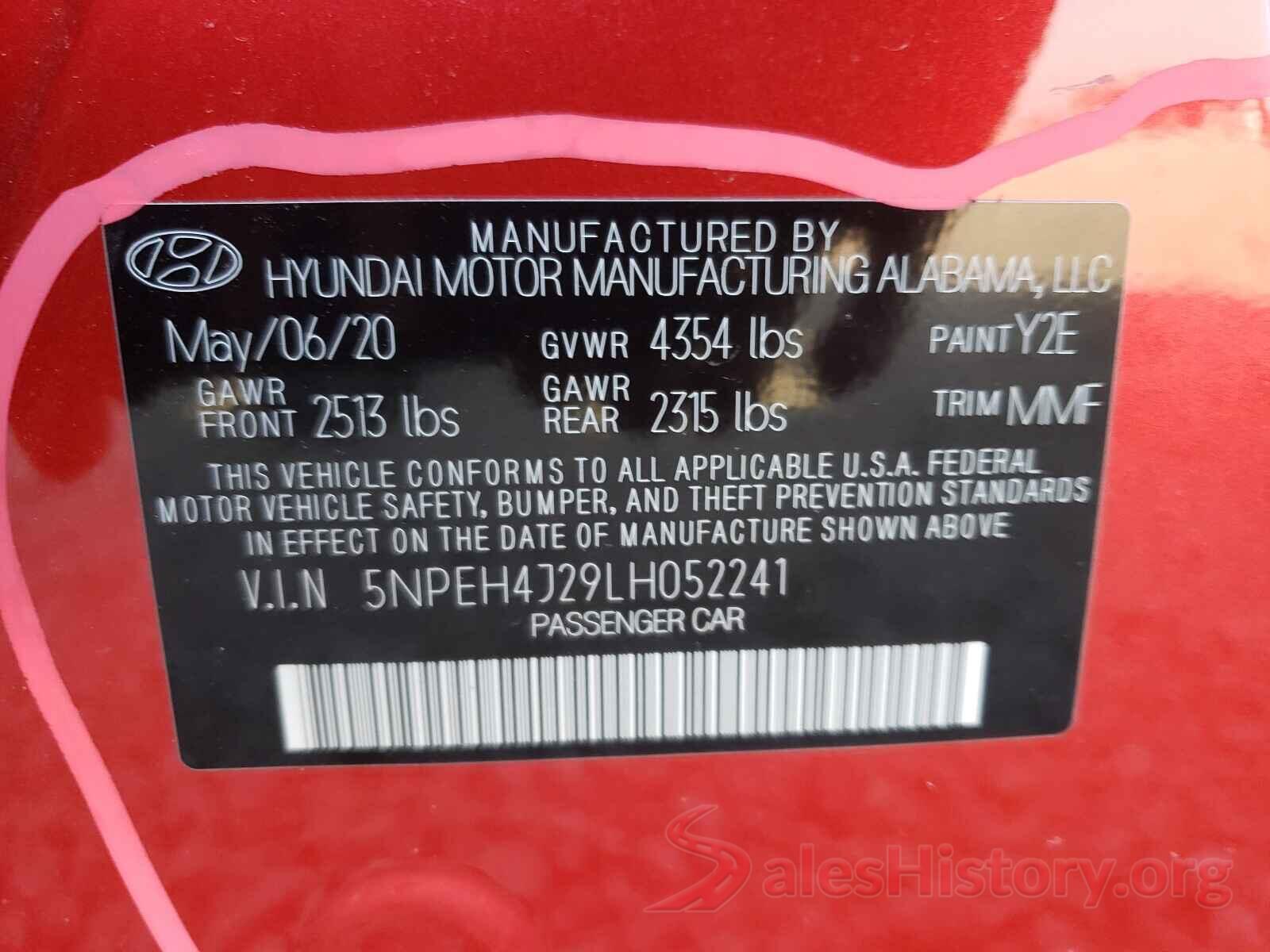 5NPEH4J29LH052241 2020 HYUNDAI SONATA