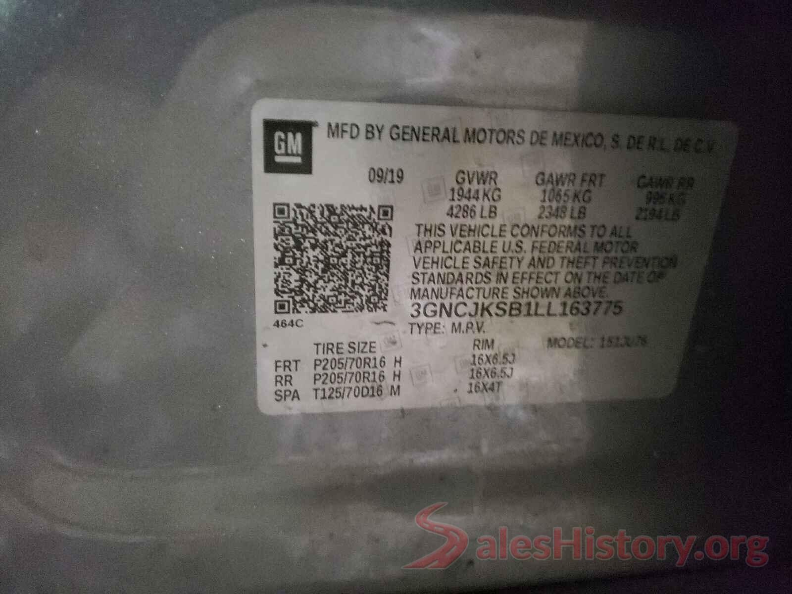 3GNCJKSB1LL163775 2020 CHEVROLET TRAX