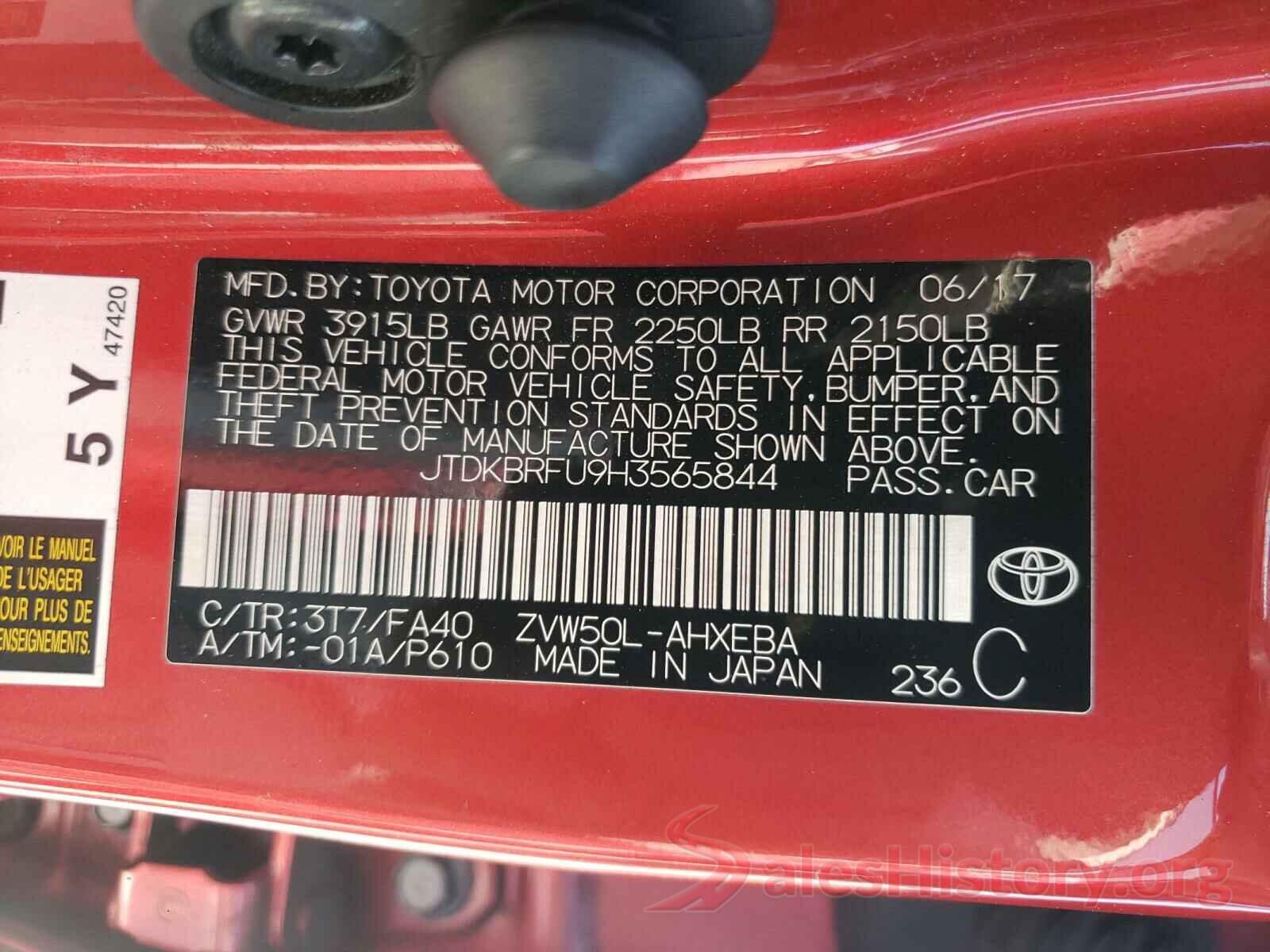 JTDKBRFU9H3565844 2017 TOYOTA PRIUS