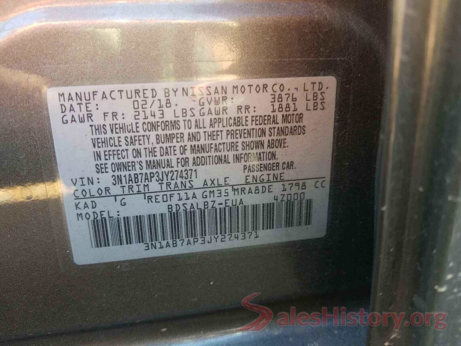 3N1AB7AP3JY274371 2018 NISSAN SENTRA