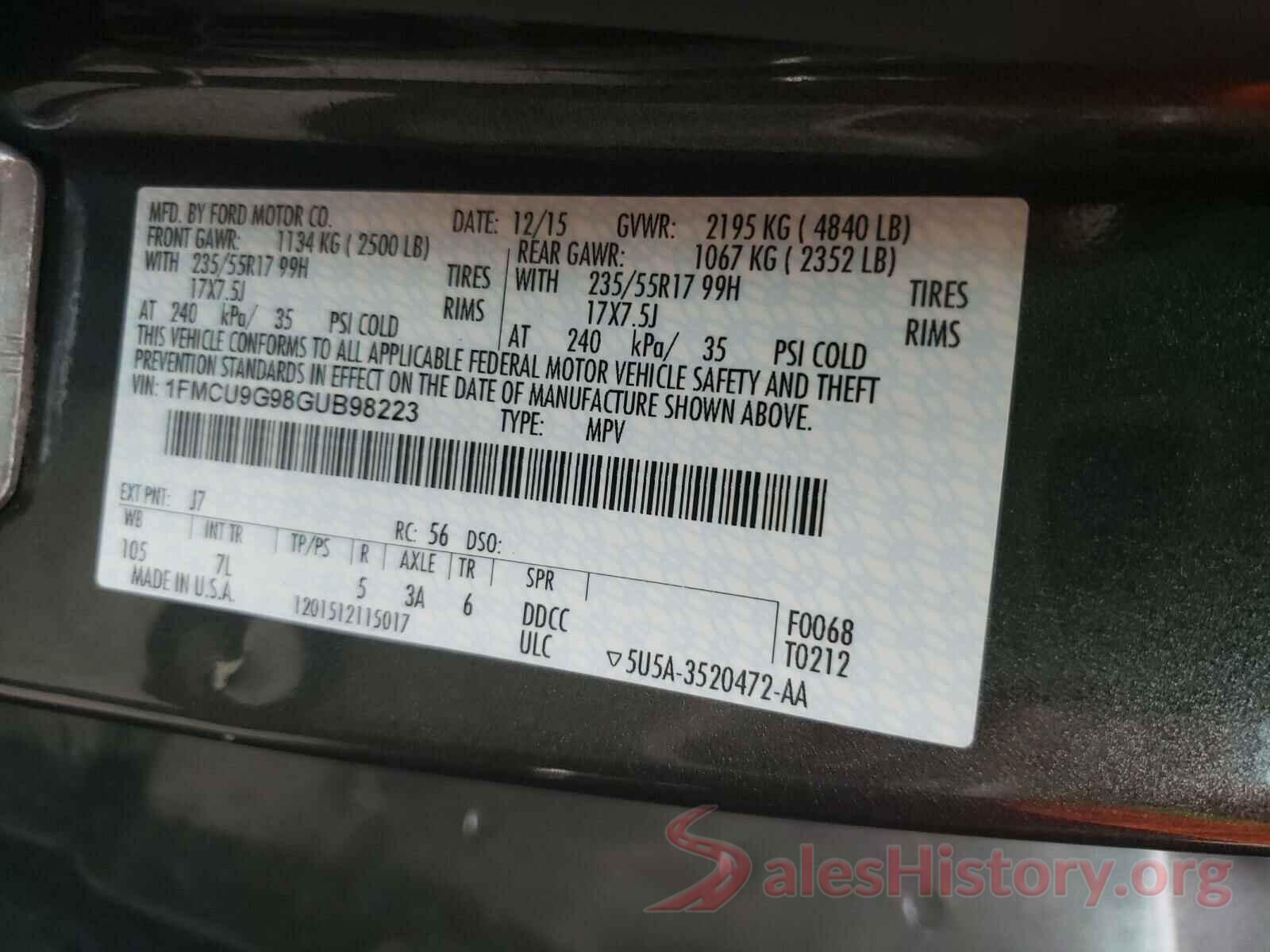 1FMCU9G98GUB98223 2016 FORD ESCAPE