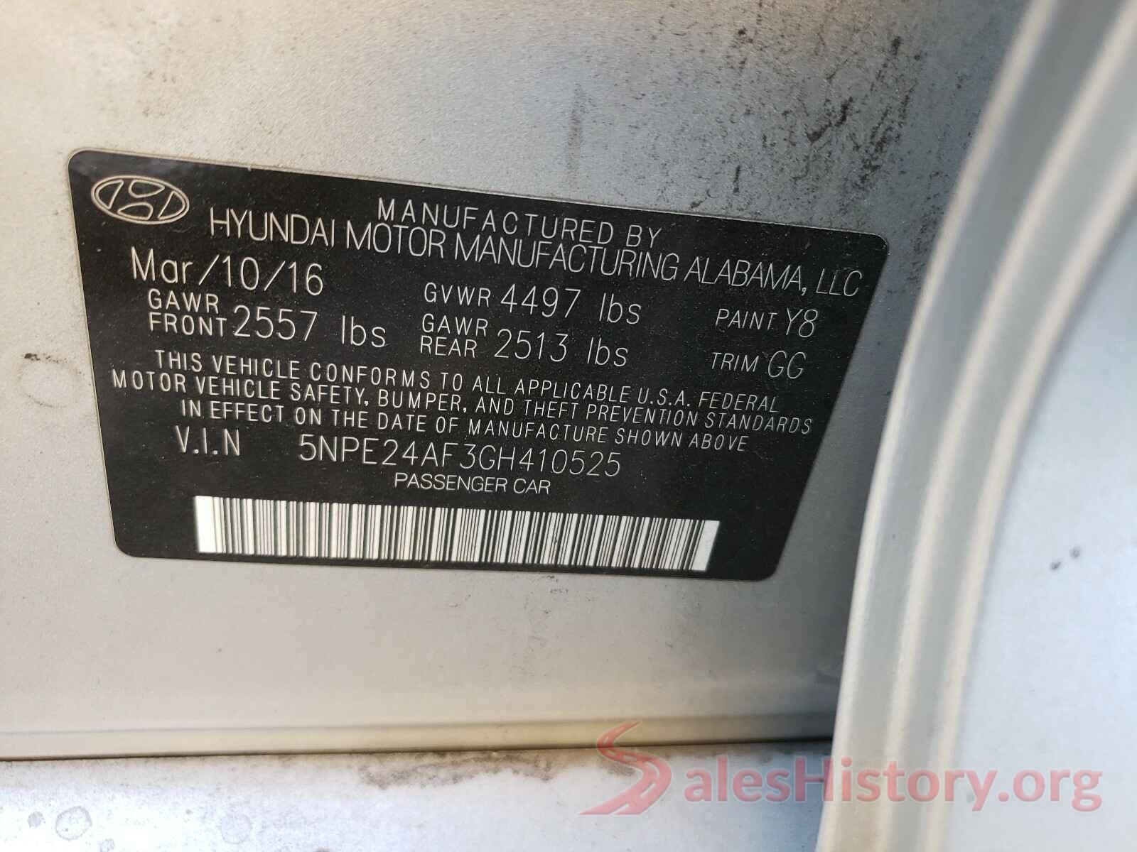 5NPE24AF3GH410525 2016 HYUNDAI SONATA