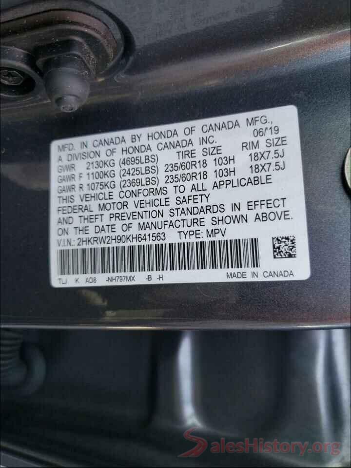 2HKRW2H90KH641563 2019 HONDA CRV