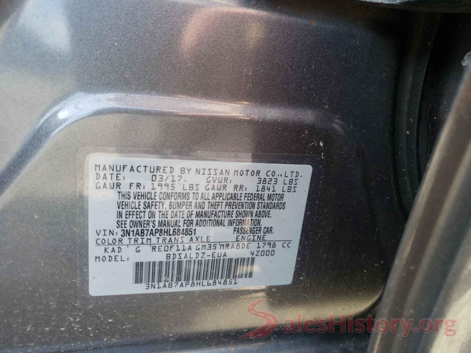 3N1AB7AP8HL684851 2017 NISSAN SENTRA