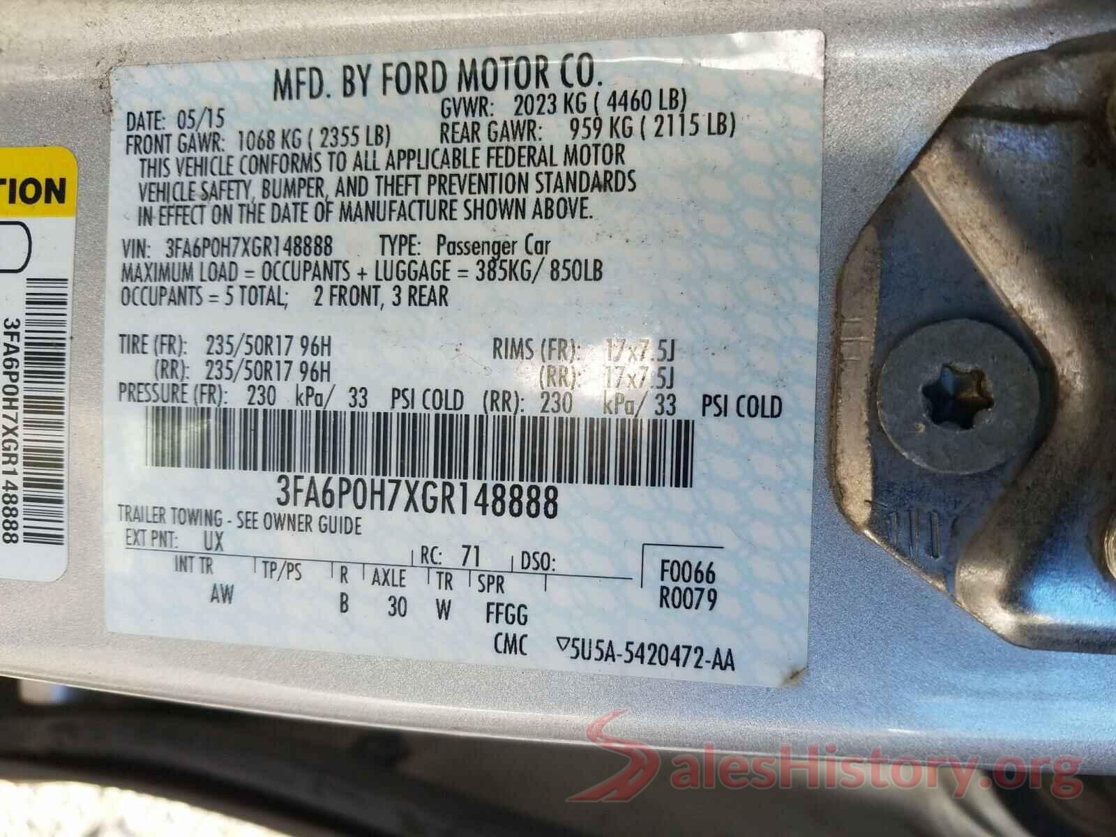 3FA6P0H7XGR148888 2016 FORD FUSION