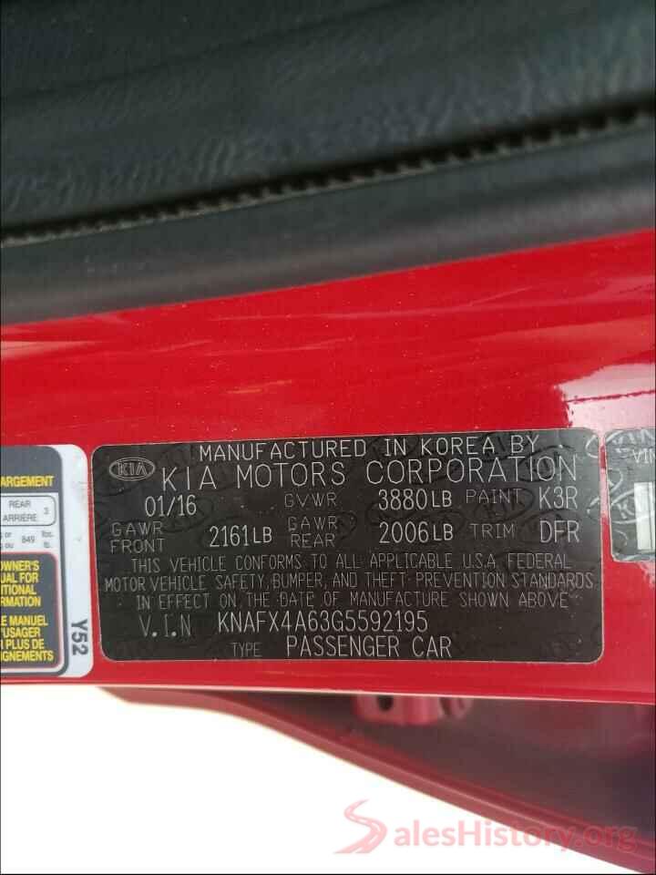 KNAFX4A63G5592195 2016 KIA FORTE