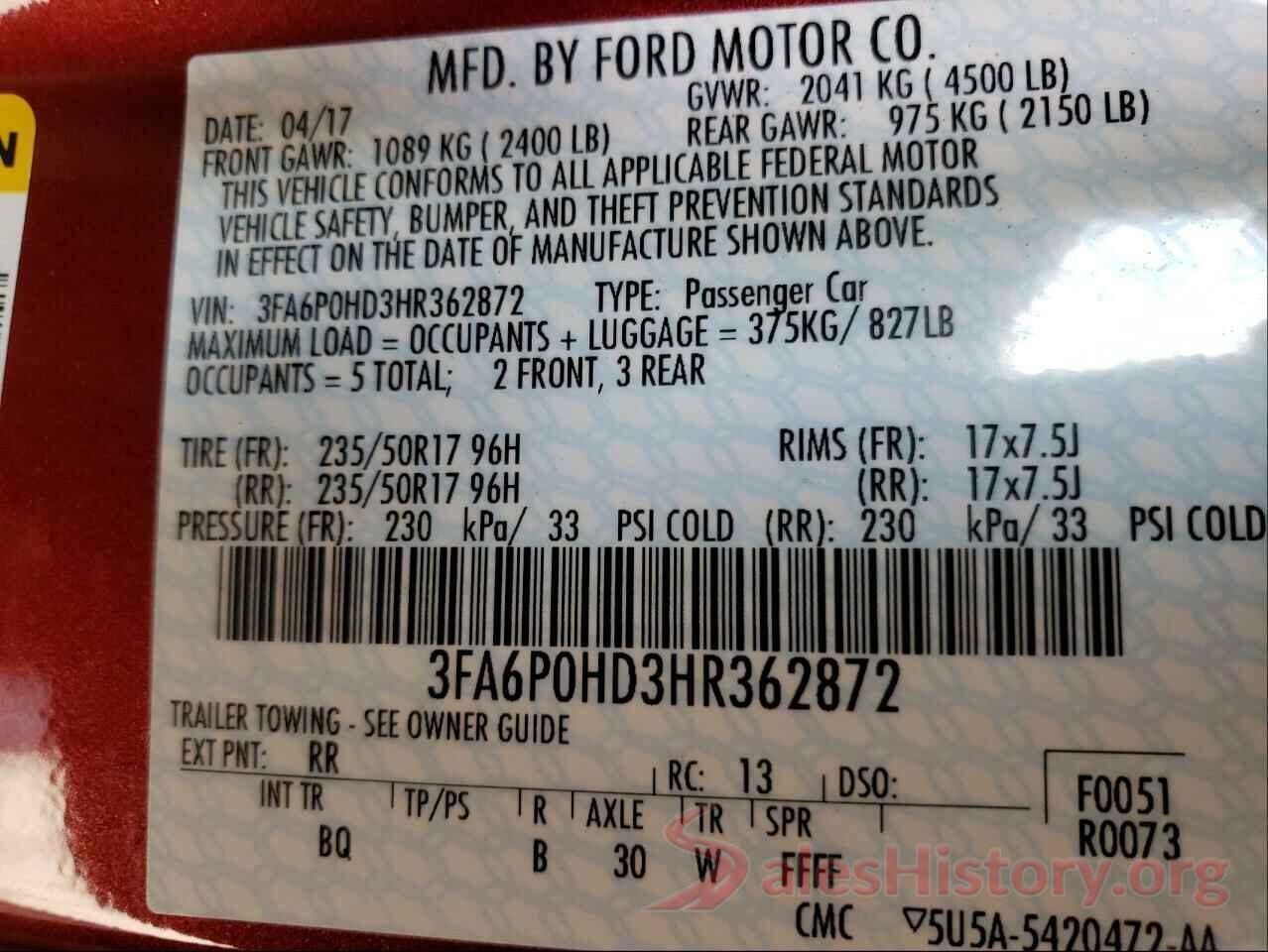 3FA6P0HD3HR362872 2017 FORD FUSION