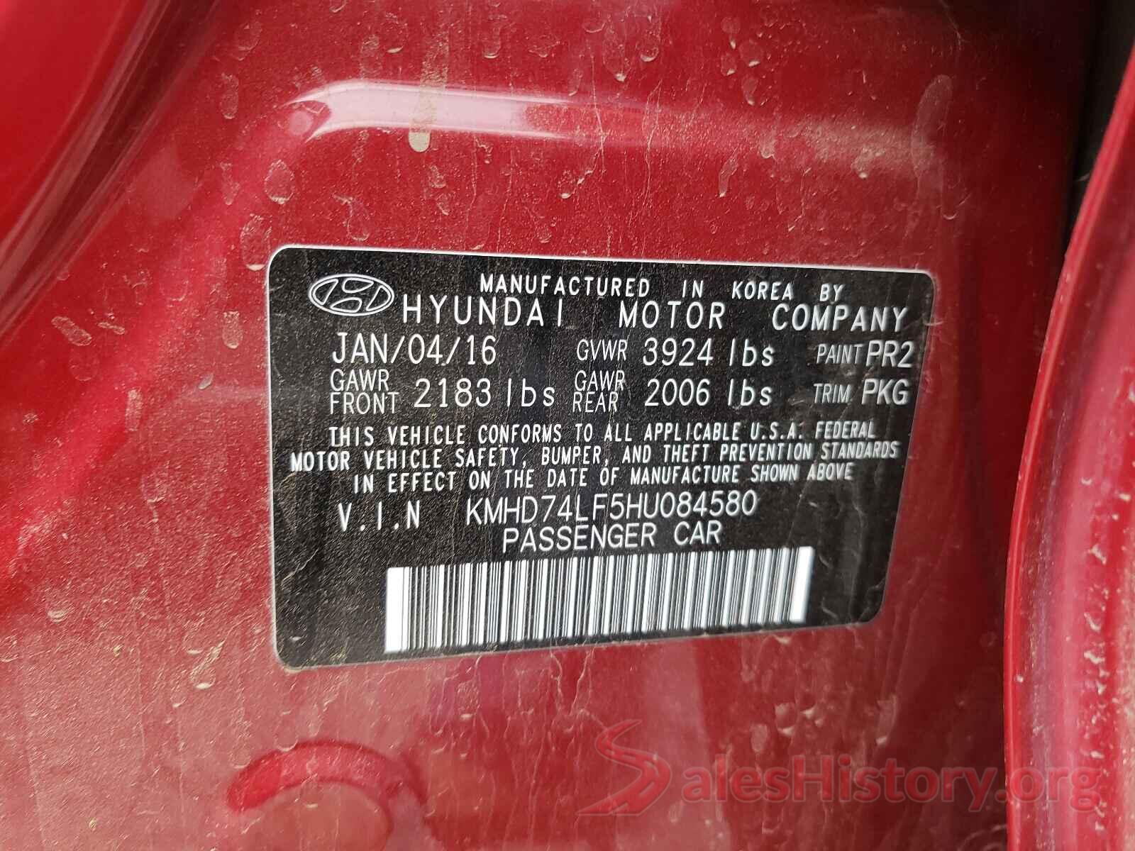 KMHD74LF5HU084580 2017 HYUNDAI ELANTRA