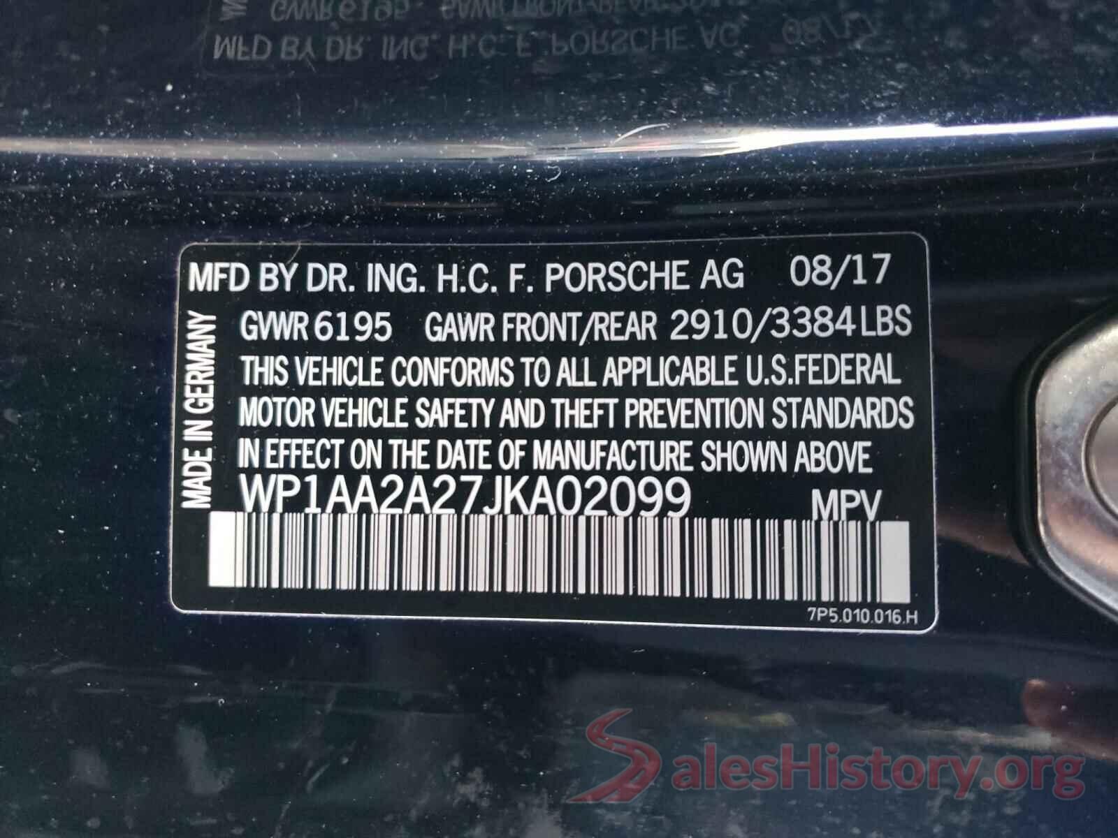 WP1AA2A27JKA02099 2018 PORSCHE CAYENNE