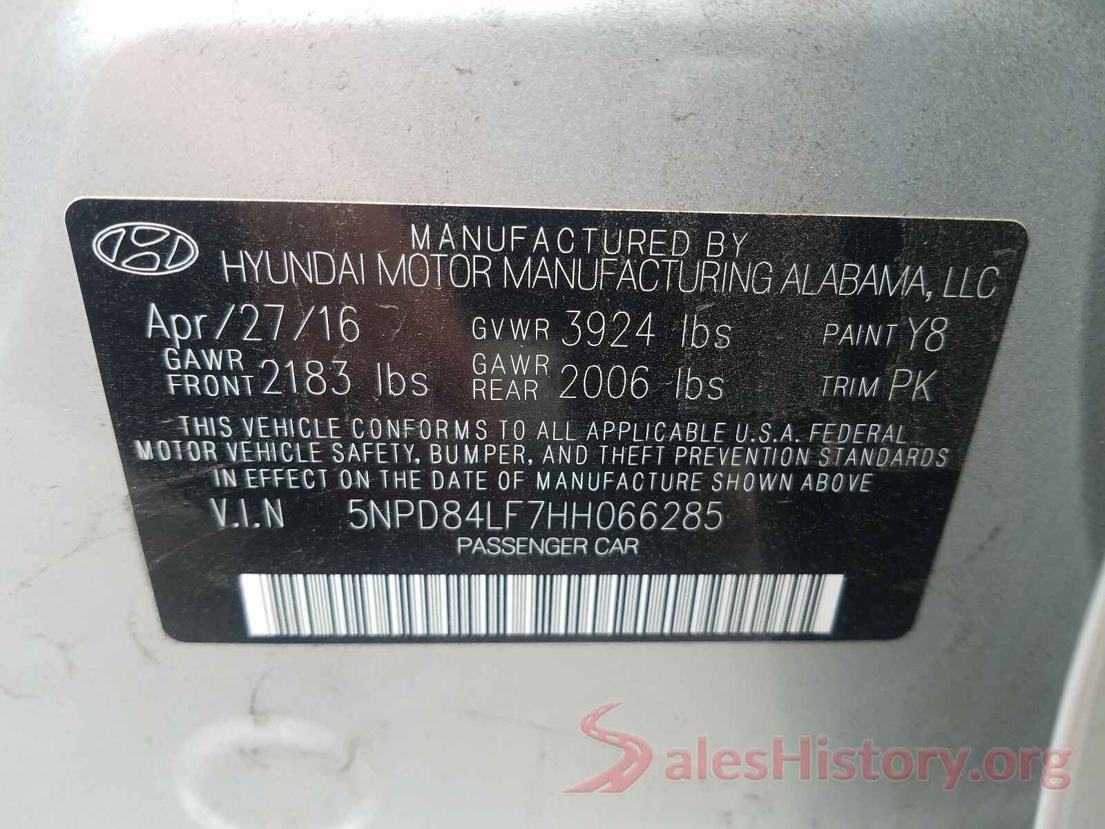 5NPD84LF7HH066285 2017 HYUNDAI ELANTRA