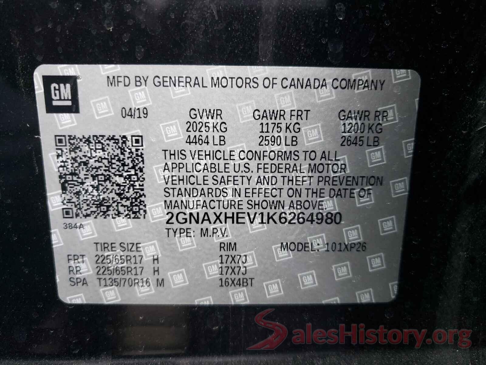 2GNAXHEV1K6264980 2019 CHEVROLET EQUINOX