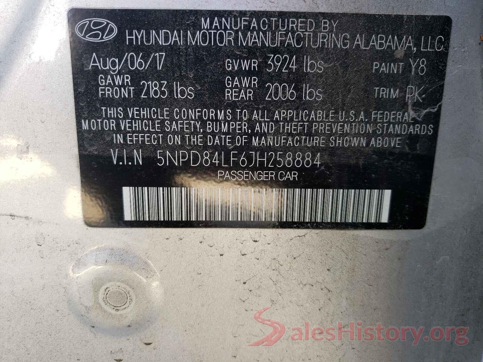 5NPD84LF6JH258884 2018 HYUNDAI ELANTRA