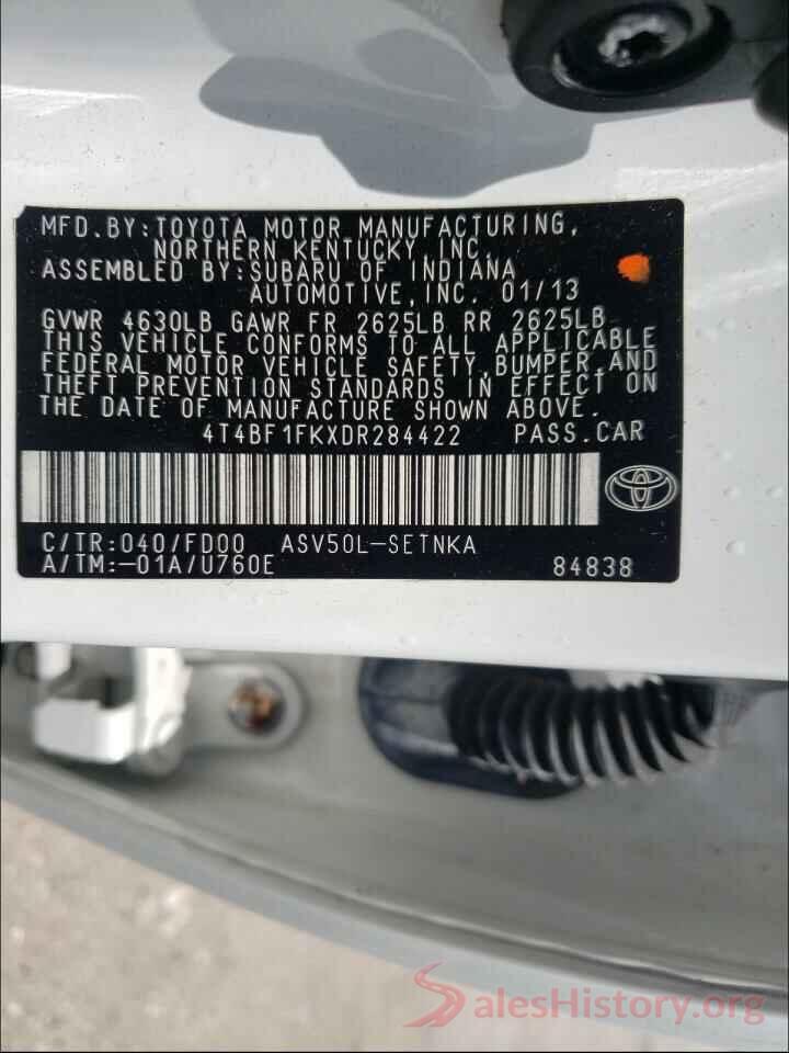 4T4BF1FKXDR284422 2013 TOYOTA CAMRY